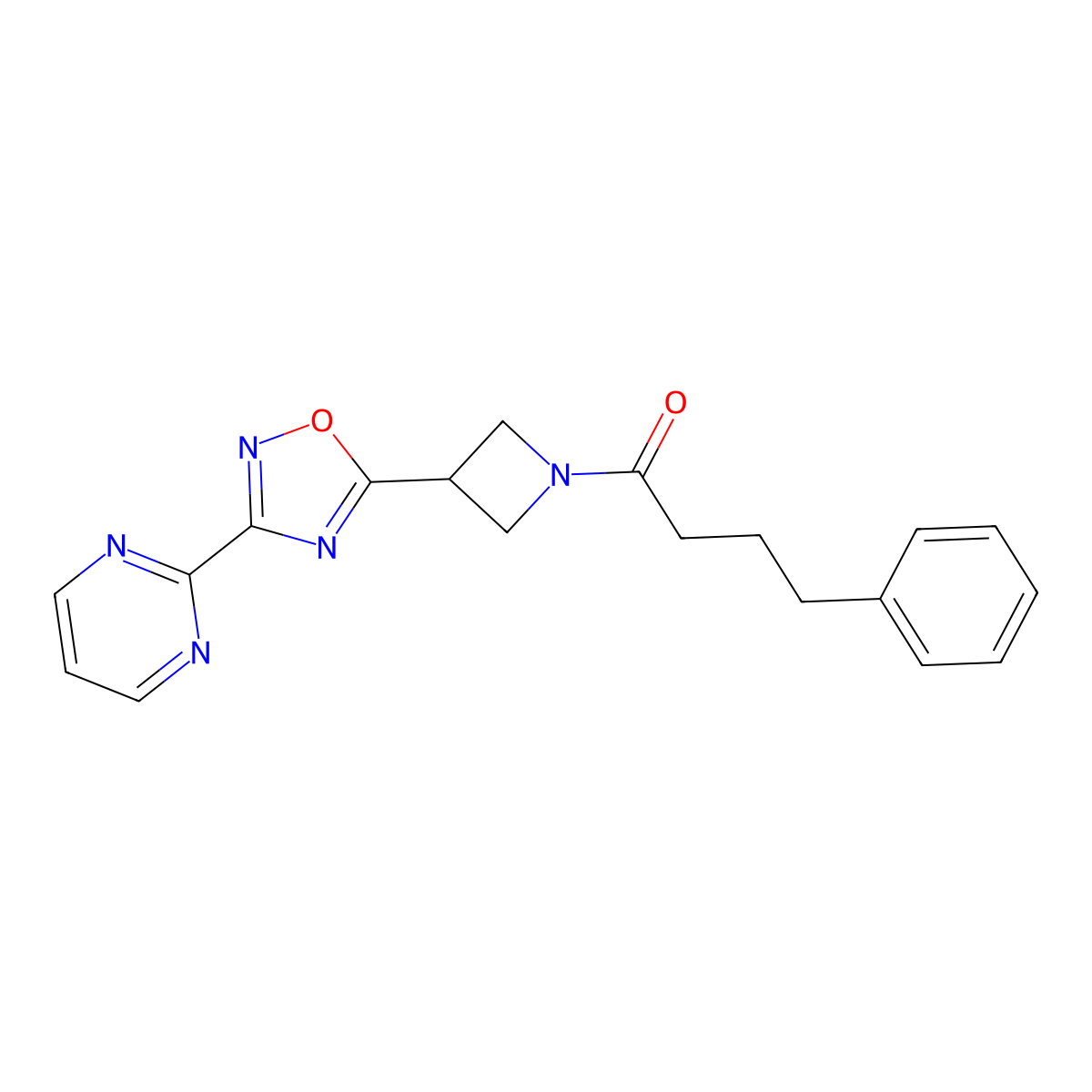 4-Phenyl-1-{3-[3-(pyrimidin-2-yl)-1,2,4-oxadiazol-5-yl]azetidin-1-yl}butan-1-one molecular structure, CAS 1323775-58-1
