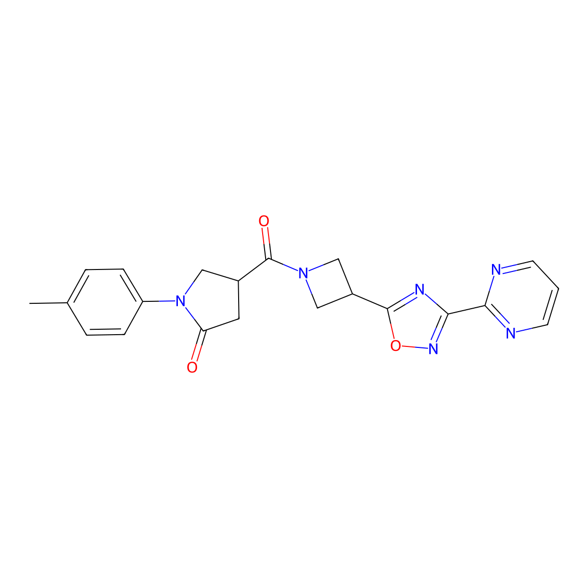 4-(3-(3-(Pyrimidin-2-yl)-1,2,4-oxadiazol-5-yl)azetidine-1-carbonyl)-1-(p-tolyl)pyrrolidin-2-one molecular structure, CAS 1323775-60-5