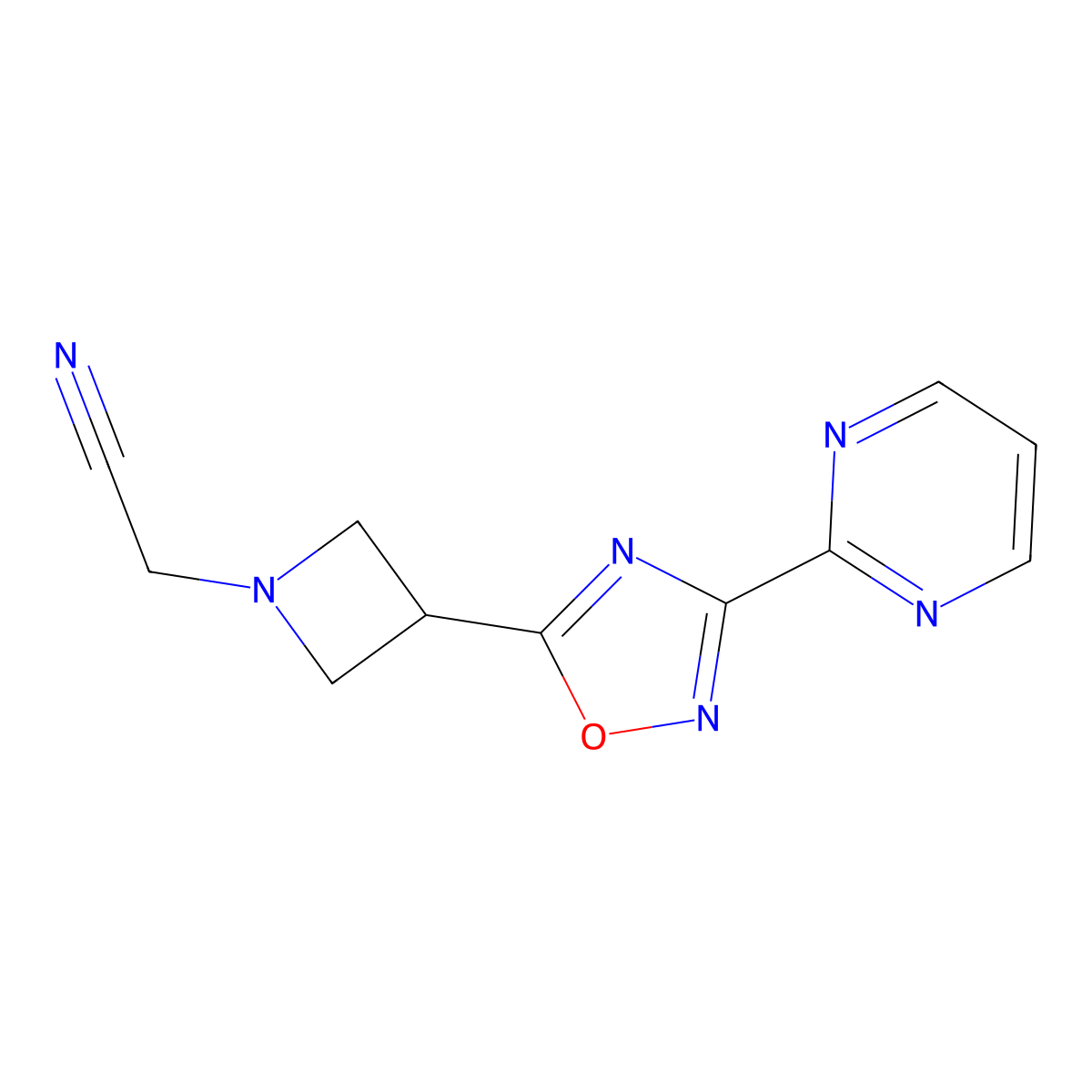 2-{3-[3-(Pyrimidin-2-YL)-1,2,4-oxadiazol-5-YL]azetidin-1-YL}acetonitrile molecular structure, CAS 1323775-80-9
