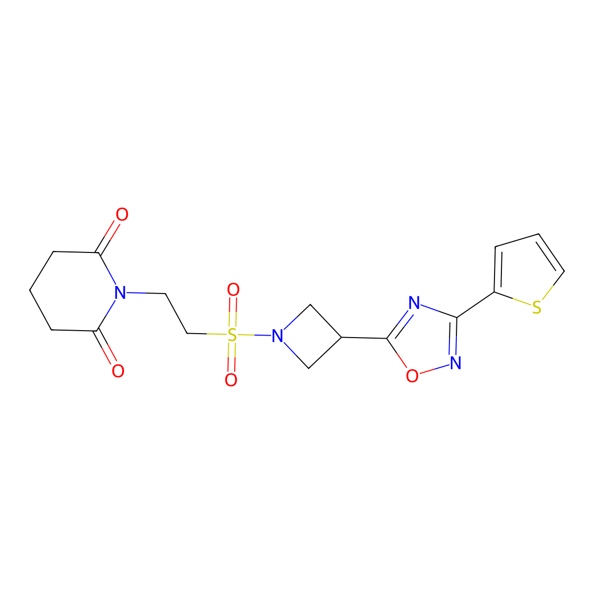 1-(2-((3-(3-(Thiophen-2-yl)-1,2,4-oxadiazol-5-yl)azetidin-1-yl)sulfonyl)ethyl)piperidine-2,6-dione molecular structure, CAS 1323776-29-9