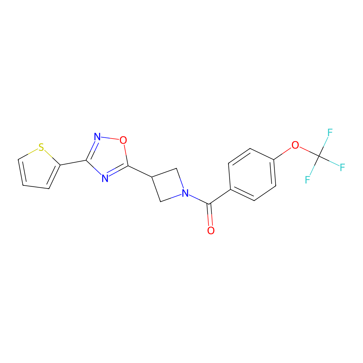 (3-(3-(Thiophen-2-yl)-1,2,4-oxadiazol-5-yl)azetidin-1-yl)(4-(trifluoromethoxy)phenyl)methanone molecular structure, CAS 1323791-11-2