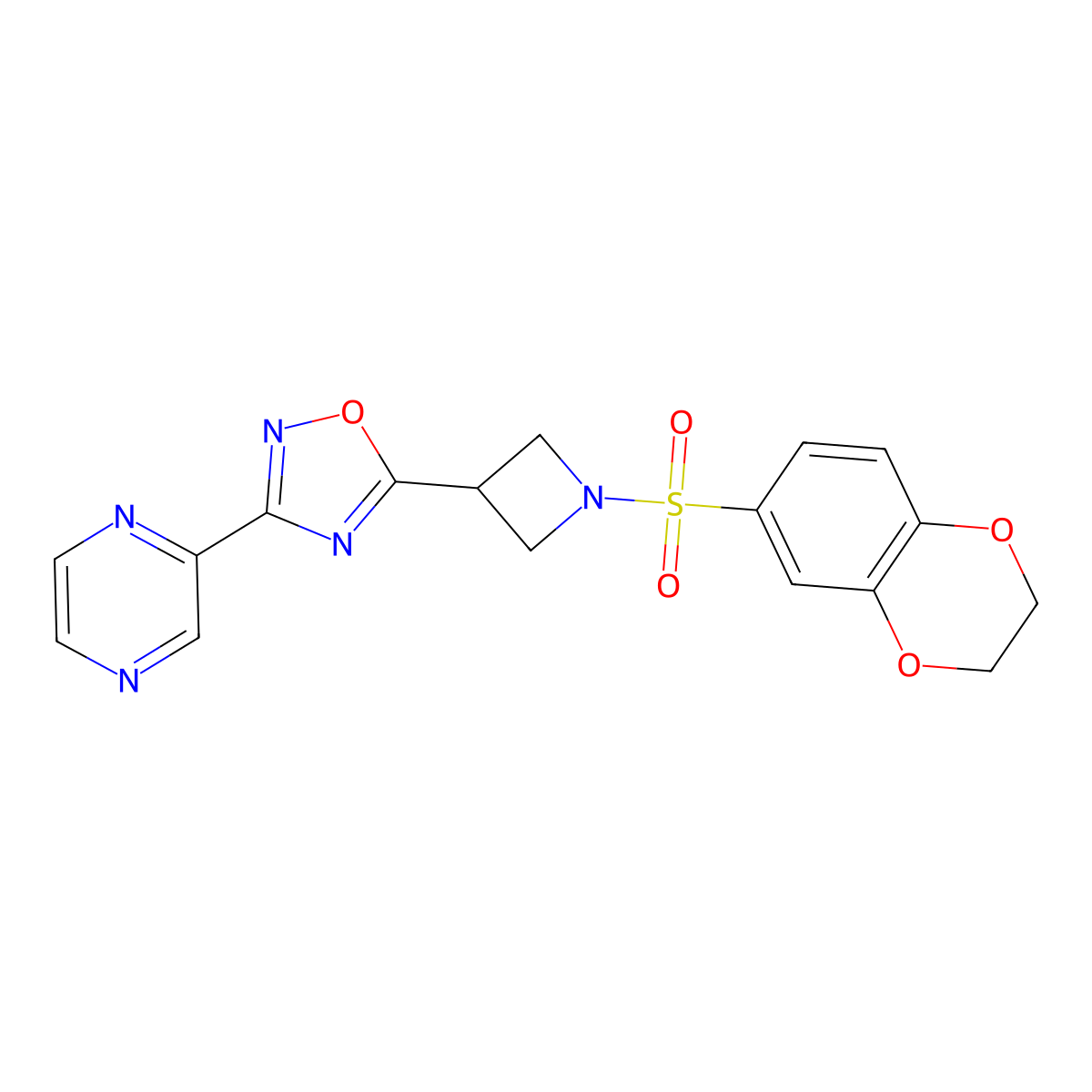 5-(1-((2,3-Dihydrobenzo[b][1,4]dioxin-6-yl)sulfonyl)azetidin-3-yl)-3-(pyrazin-2-yl)-1,2,4-oxadiazole molecular structure, CAS 1323791-33-8