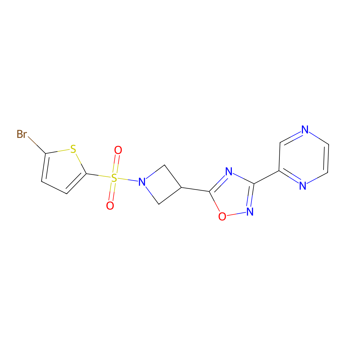 5-(1-((5-Bromothiophen-2-yl)sulfonyl)azetidin-3-yl)-3-(pyrazin-2-yl)-1,2,4-oxadiazole molecular structure, CAS 1323791-36-1