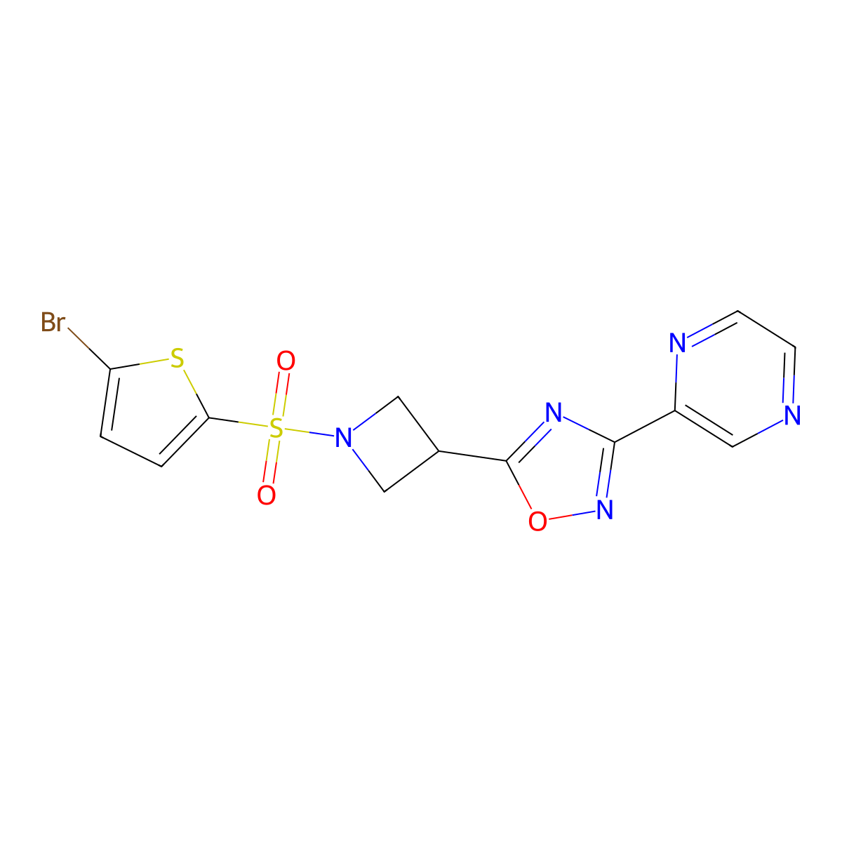 5-(1-((5-Bromothiophen-2-yl)sulfonyl)azetidin-3-yl)-3-(pyrazin-2-yl)-1,2,4-oxadiazole molecular structure, CAS 1323791-36-1