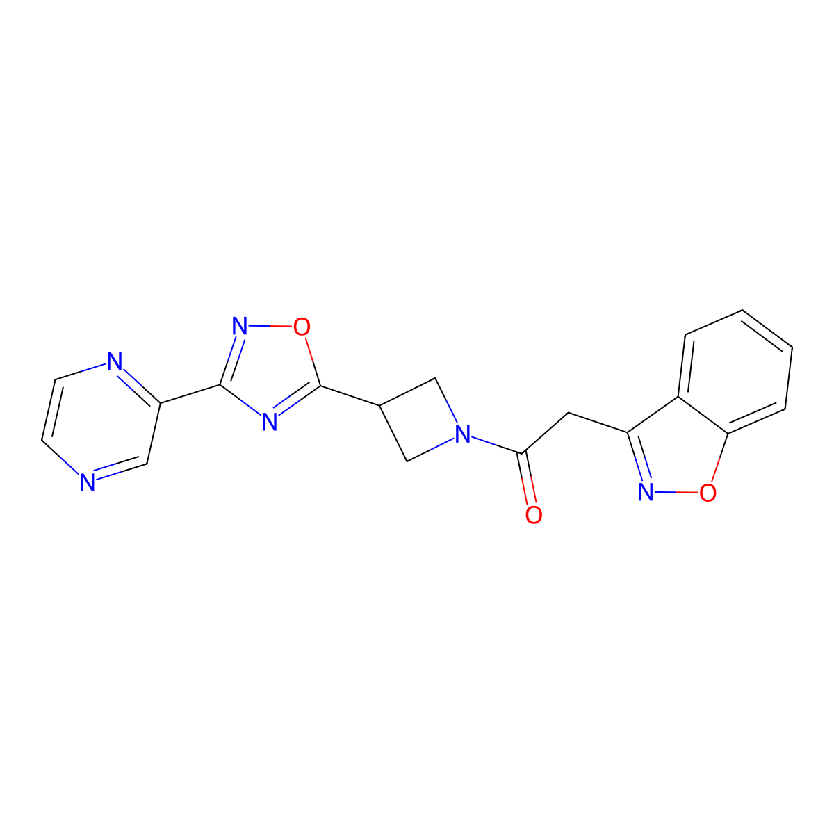 2-(Benzo[d]isoxazol-3-yl)-1-(3-(3-(pyrazin-2-yl)-1,2,4-oxadiazol-5-yl)azetidin-1-yl)ethanone molecular structure, CAS 1323791-41-8