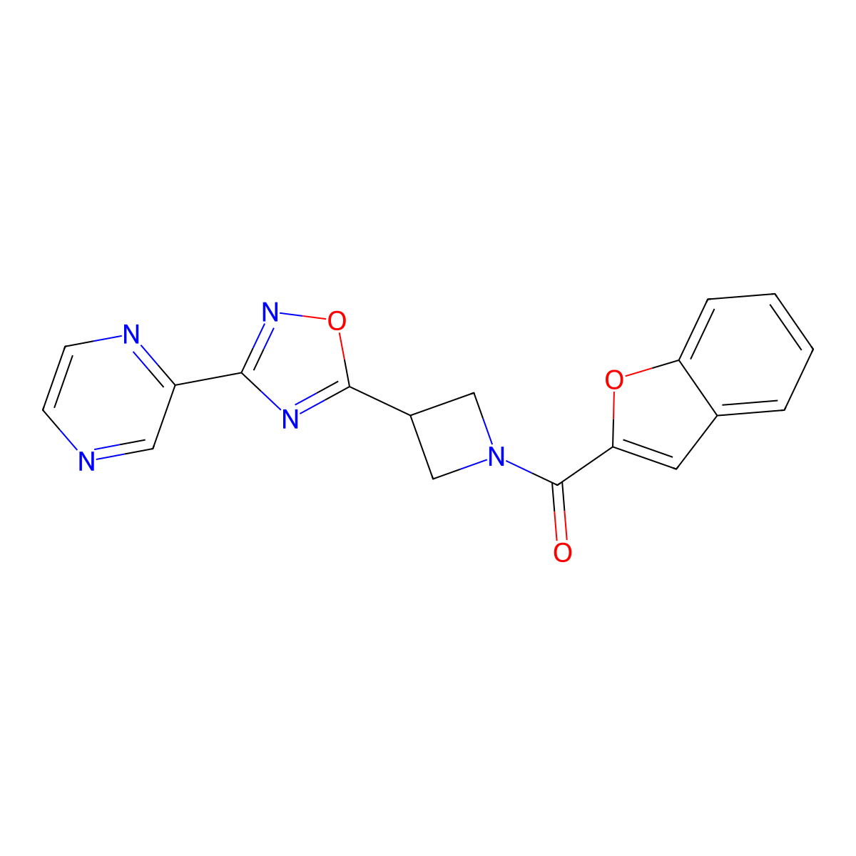 Benzofuran-2-yl(3-(3-(pyrazin-2-yl)-1,2,4-oxadiazol-5-yl)azetidin-1-yl)methanone molecular structure, CAS 1323791-53-2