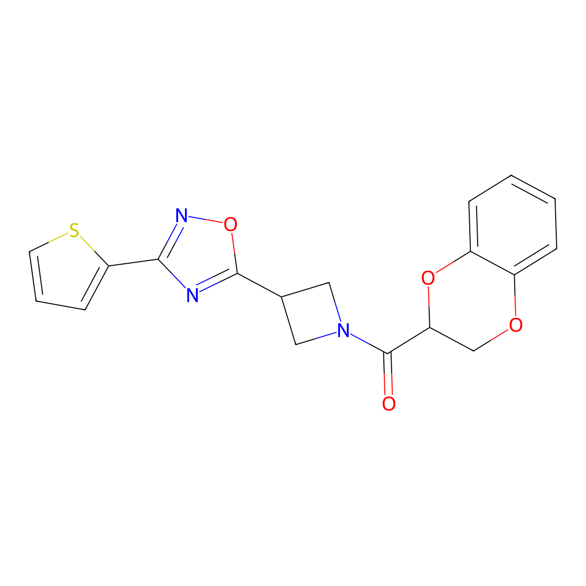 (2,3-Dihydrobenzo[b][1,4]dioxin-2-yl)(3-(3-(thiophen-2-yl)-1,2,4-oxadiazol-5-yl)azetidin-1-yl)methanone molecular structure, CAS 1323792-06-8