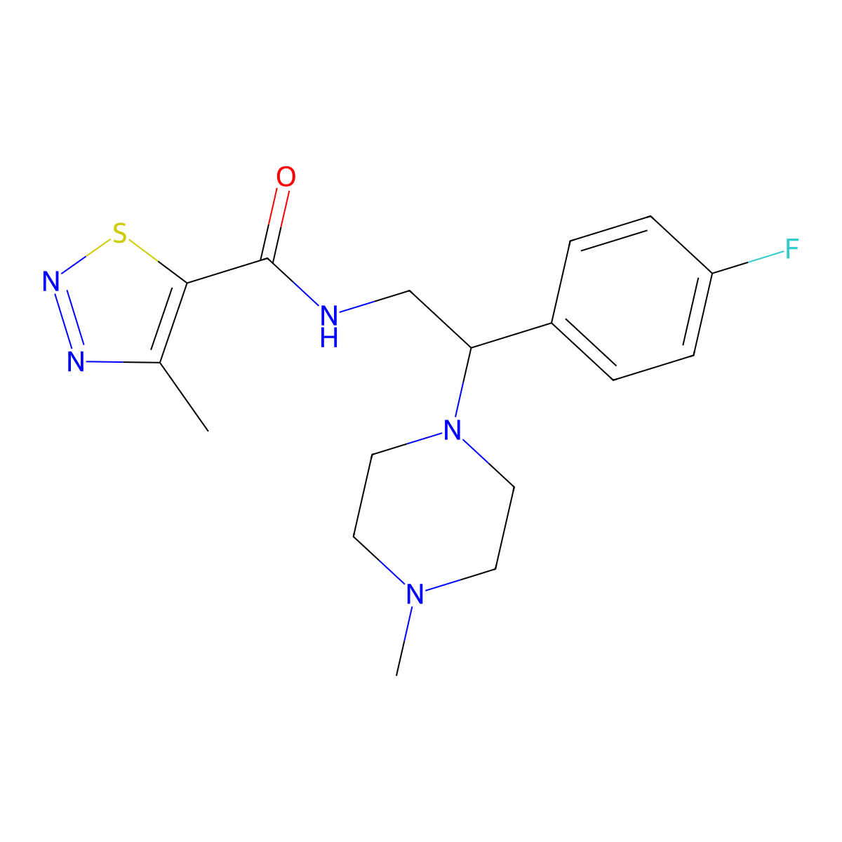 N-(2-(4-fluorophenyl)-2-(4-methylpiperazin-1-yl)ethyl)-4-methyl-1,2,3-thiadiazole-5-carboxamide molecular structure, CAS 1323792-72-8