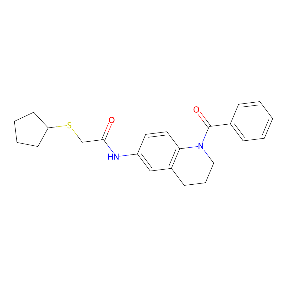 N-(1-benzoyl-1,2,3,4-tetrahydroquinolin-6-yl)-2-(cyclopentylthio)acetamide molecular structure, CAS 1323793-43-6