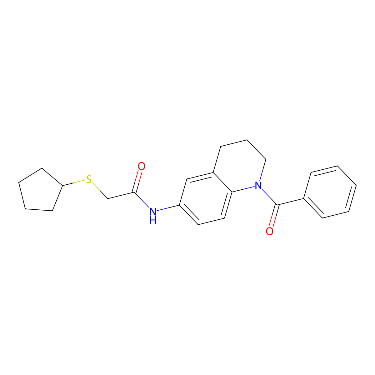 N-(1-benzoyl-1,2,3,4-tetrahydroquinolin-6-yl)-2-(cyclopentylthio)acetamide molecular structure, CAS 1323793-43-6