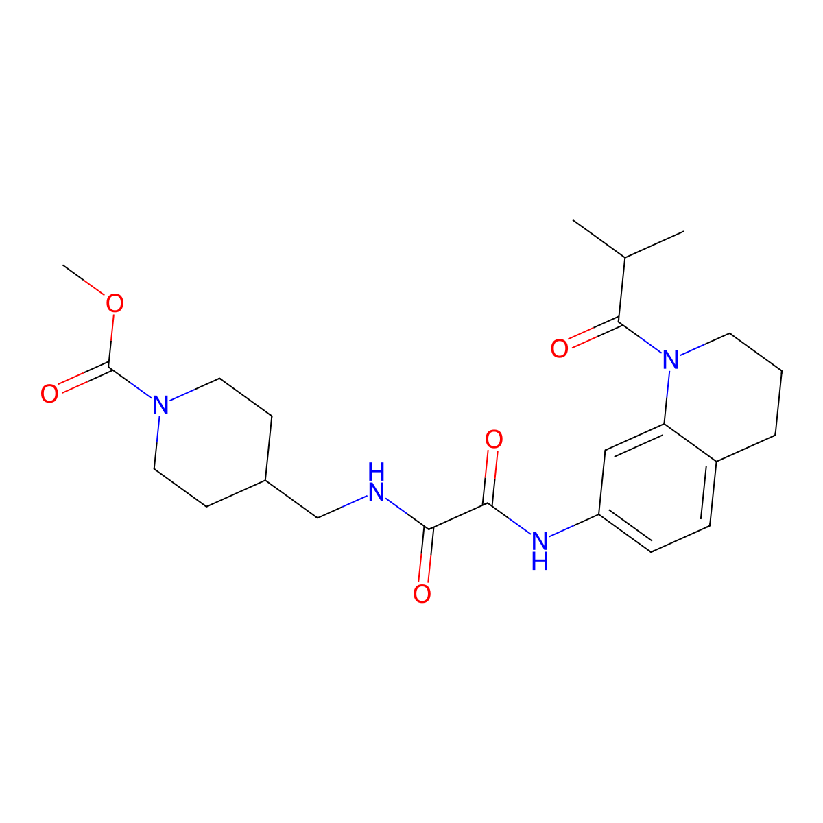 Methyl 4-((2-((1-isobutyryl-1,2,3,4-tetrahydroquinolin-7-yl)amino)-2-oxoacetamido)methyl)piperidine-1-carboxylate molecular structure, CAS 1323809-05-7