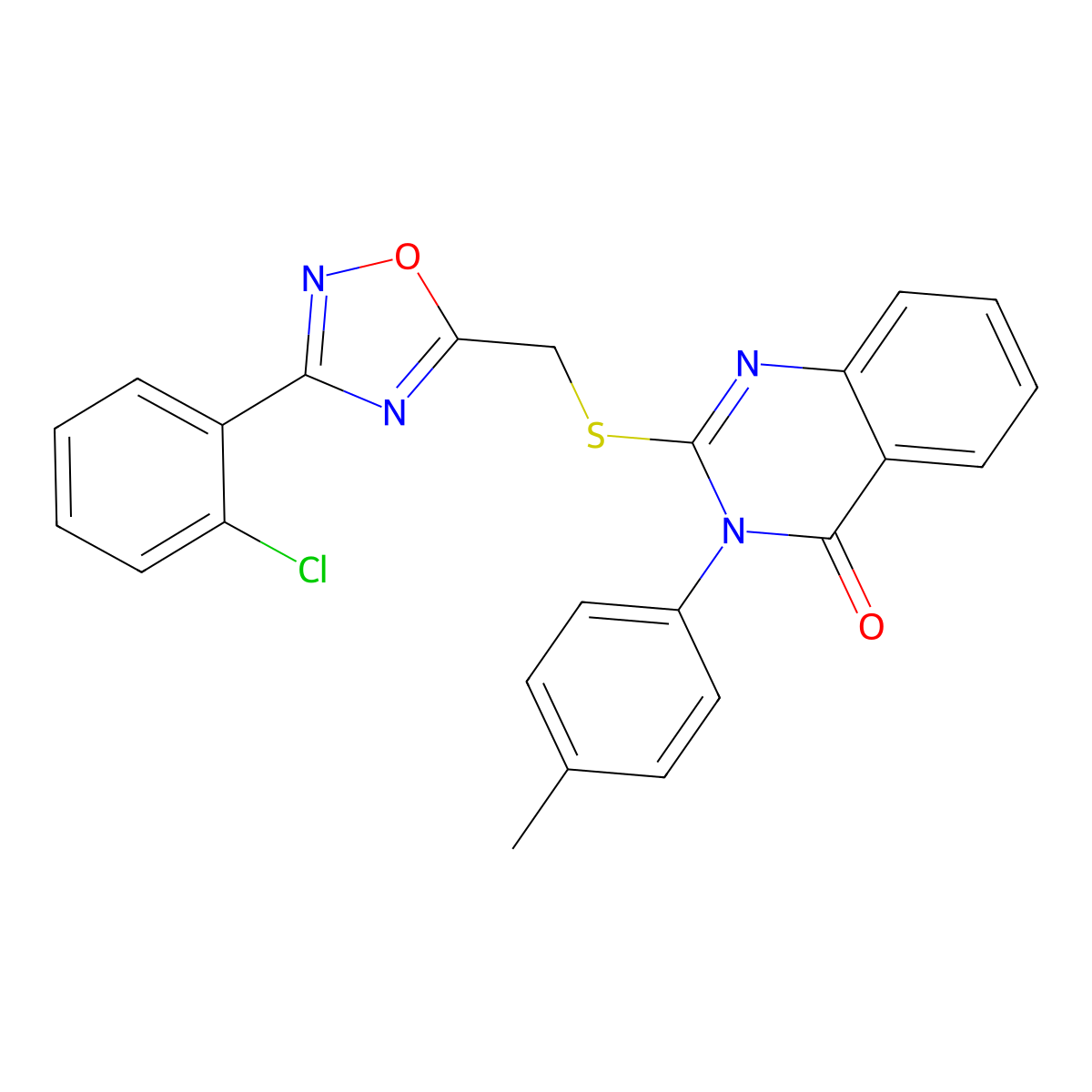 2-(((3-(2-chlorophenyl)-1,2,4-oxadiazol-5-yl)methyl)thio)-3-(p-tolyl)quinazolin-4(3H)-one molecular structure, CAS 1323846-11-2
