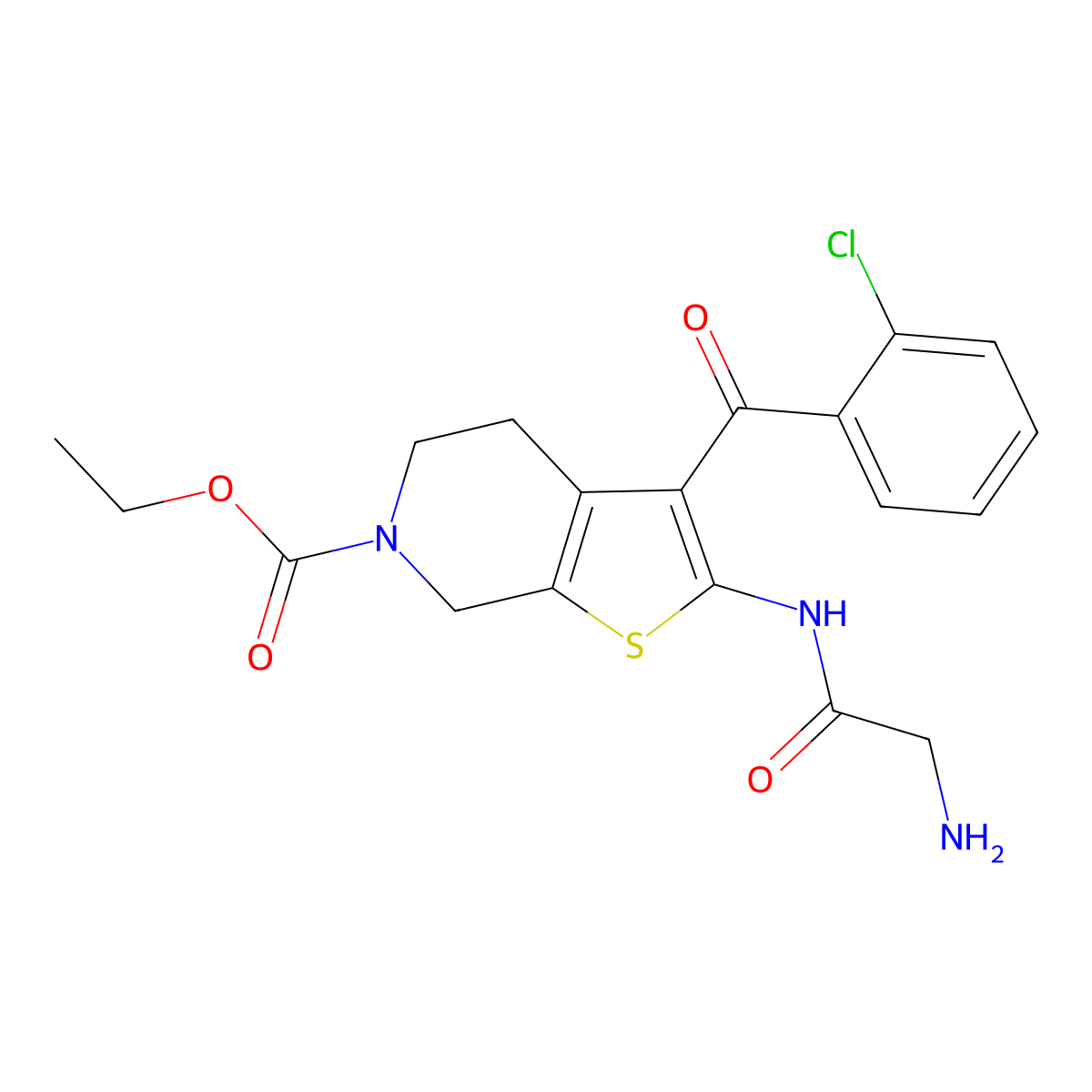 ethyl 2-(2-aminoacetamido)-3-(2-chlorobenzoyl)-4,5-dihydrothieno[2,3-c]pyridine-6(7H)-carboxylate molecular structure, CAS 132388-97-7