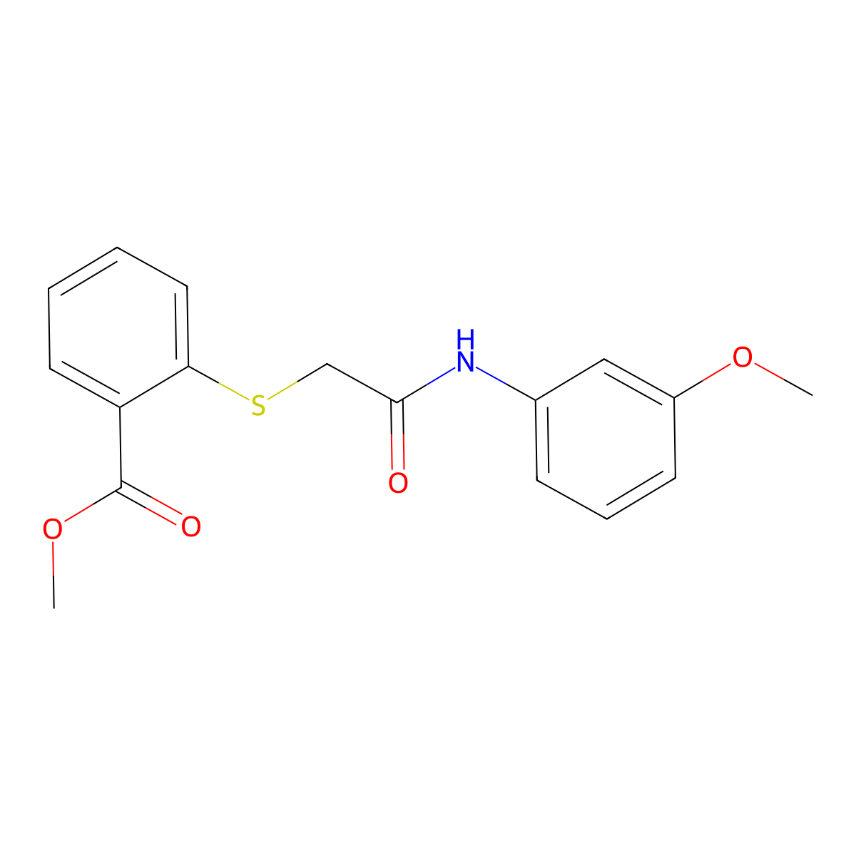 methyl 2-{[N-(3-methoxyphenyl)carbamoyl]methylthio}benzoate molecular structure, CAS 132390-52-4