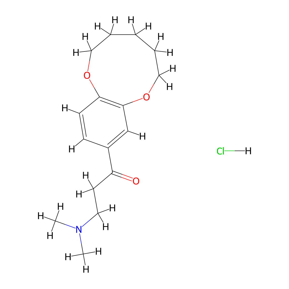 1-Propanone, 3-(dimethylamino)-1-(3,4,5,6-tetrahydro-2H-1,7-benzodioxonin-9-yl)-, hydrochloride molecular structure, CAS 132391-59-4