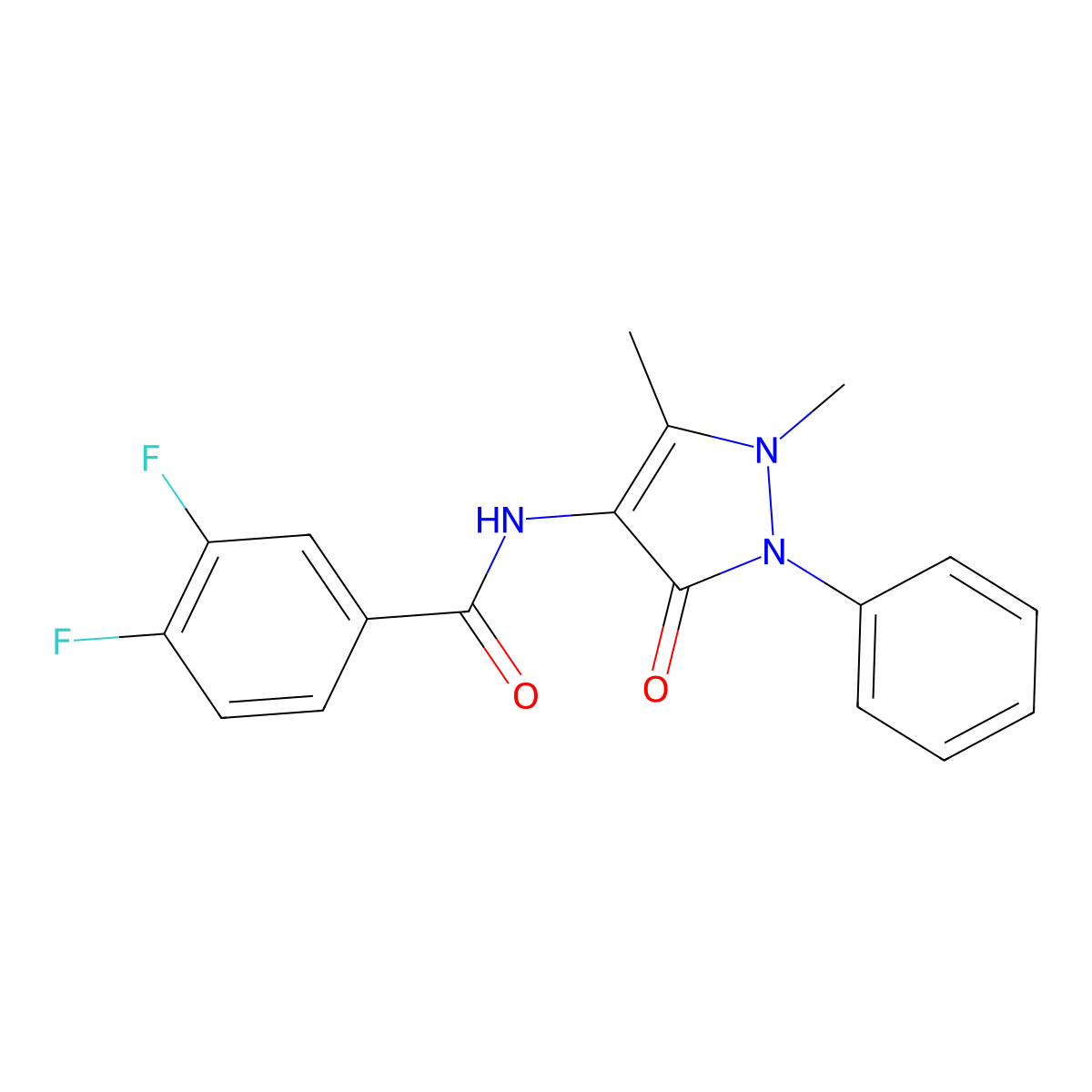 N-(1,5-dimethyl-3-oxo-2-phenyl-2,3-dihydro-1H-pyrazol-4-yl)-3,4-difluorobenzamide molecular structure, CAS 1323929-04-9