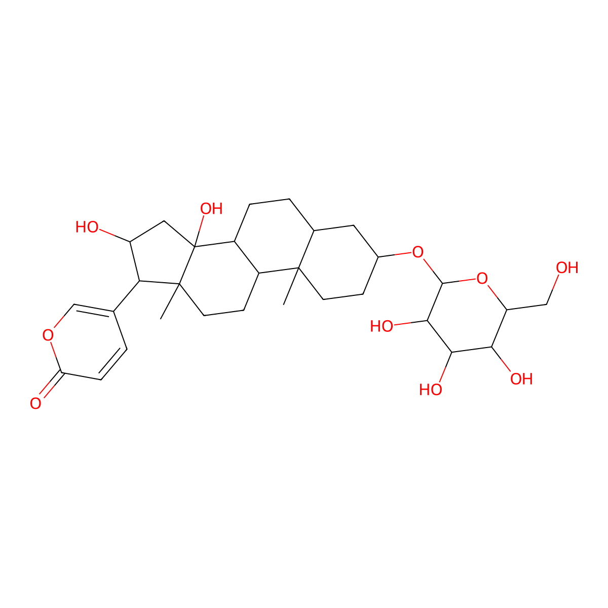 14beta,16beta-Dihydroxy-3beta-(beta-D-glucopyranosyloxy)-5alpha-bufa-20,22-dienolide molecular structure, CAS 1323952-04-0