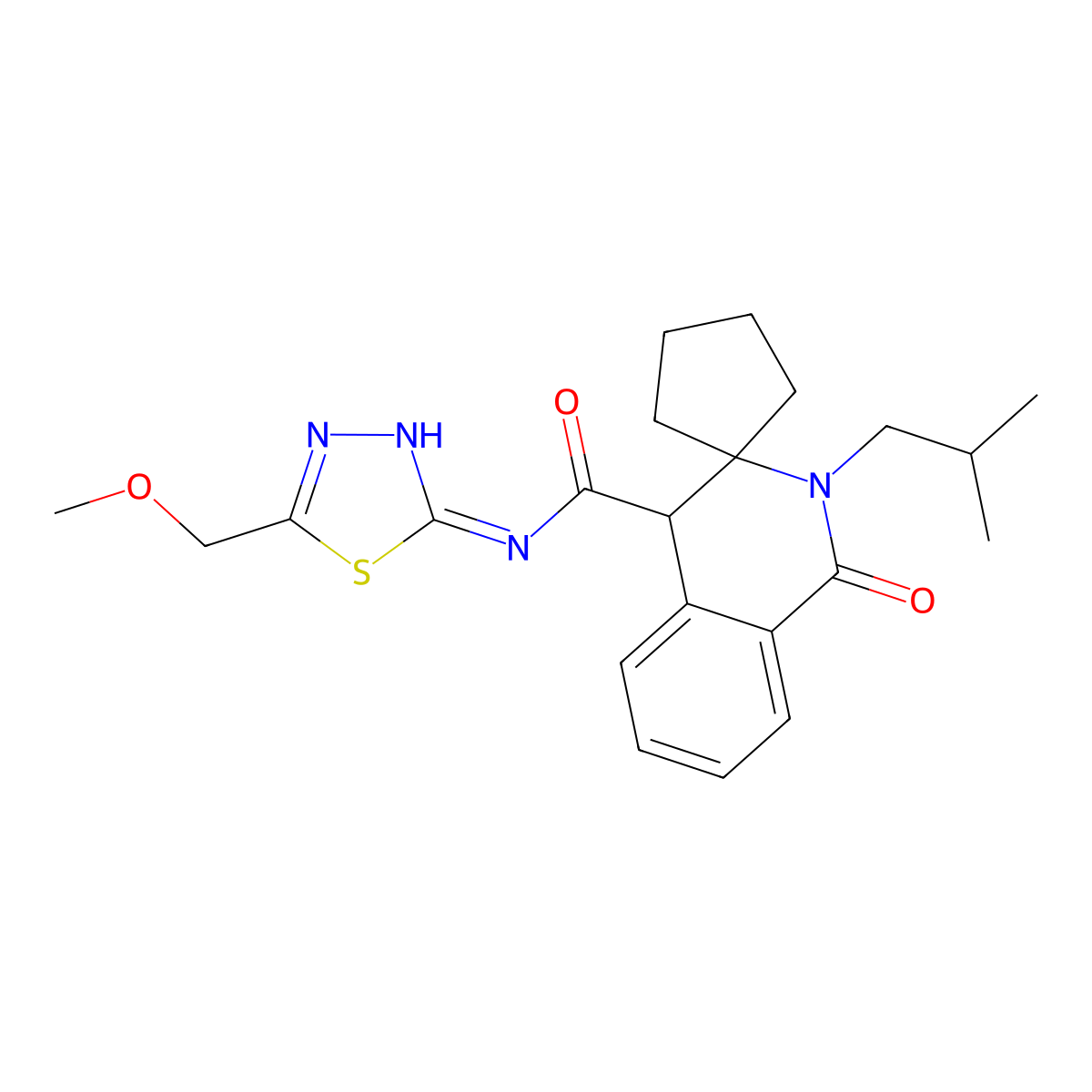 2'-isobutyl-N-(5-(methoxymethyl)-1,3,4-thiadiazol-2-yl)-1'-oxo-2',4'-dihydro-1'H-spiro[cyclopentane-1,3'-isoquinoline]-4'-carboxamide molecular structure, CAS 1323954-70-6