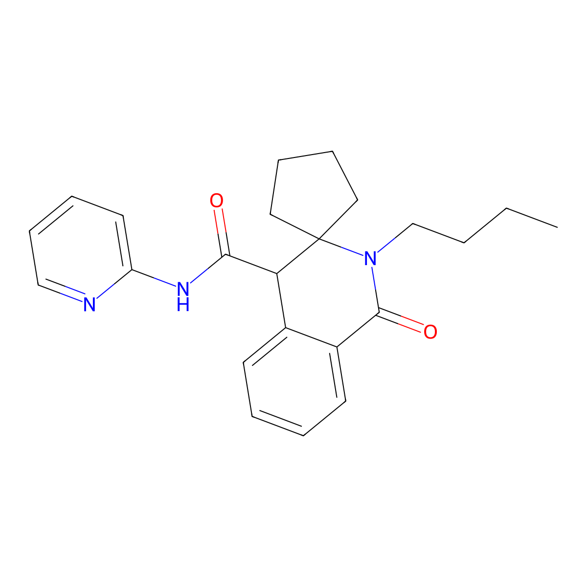 2'-butyl-1'-oxo-N-(pyridin-2-yl)-1',4'-dihydro-2'H-spiro[cyclopentane-1,3'-isoquinoline]-4'-carboxamide molecular structure, CAS 1323954-72-8