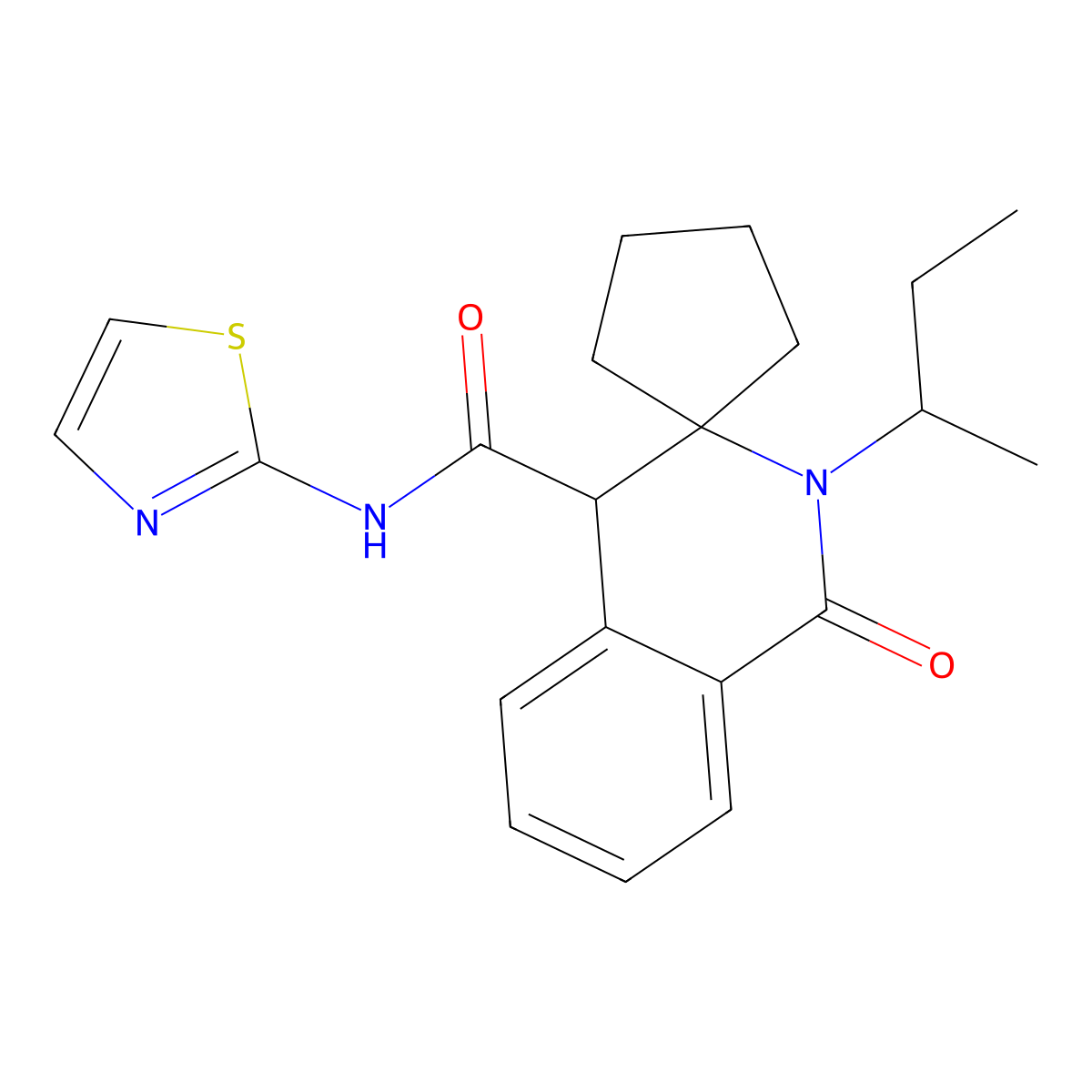 2'-(butan-2-yl)-1'-oxo-N-(1,3-thiazol-2-yl)-1',4'-dihydro-2'H-spiro[cyclopentane-1,3'-isoquinoline]-4'-carboxamide molecular structure, CAS 1323954-74-0