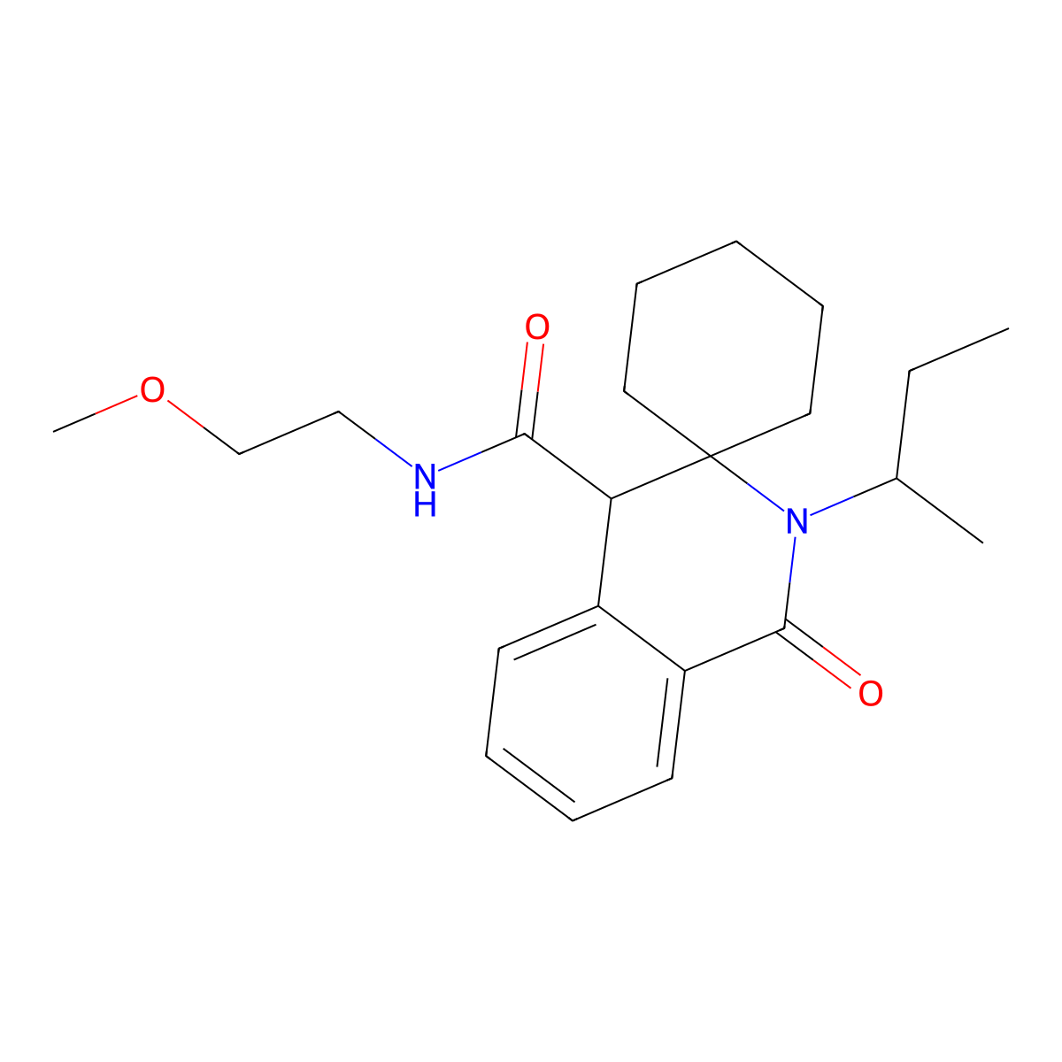 2'-(butan-2-yl)-N-(2-methoxyethyl)-1'-oxo-1',4'-dihydro-2'H-spiro[cyclohexane-1,3'-isoquinoline]-4'-carboxamide molecular structure, CAS 1323954-75-1