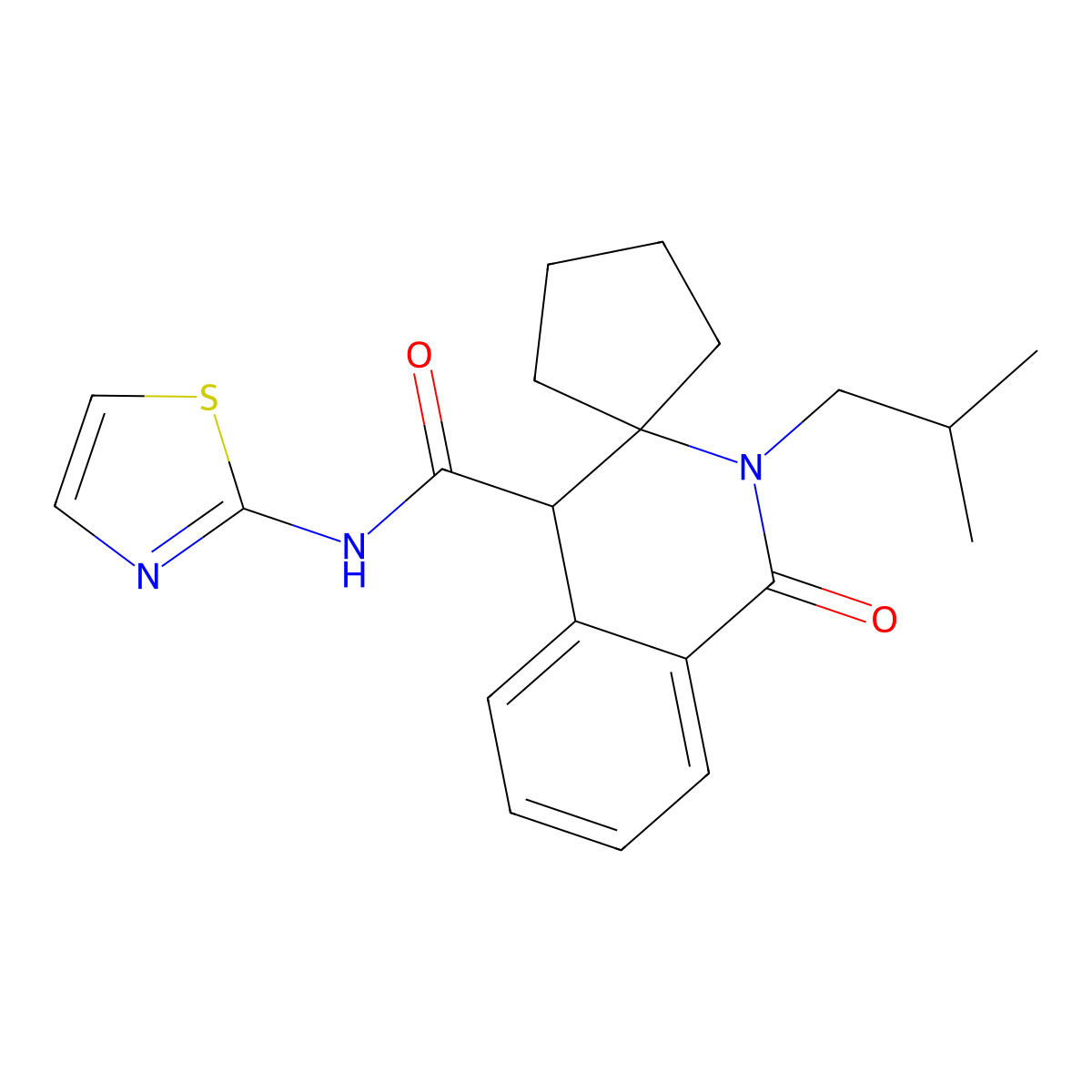 2'-(2-methylpropyl)-1'-oxo-N-(1,3-thiazol-2-yl)-1',4'-dihydro-2'H-spiro[cyclopentane-1,3'-isoquinoline]-4'-carboxamide molecular structure, CAS 1323954-94-4