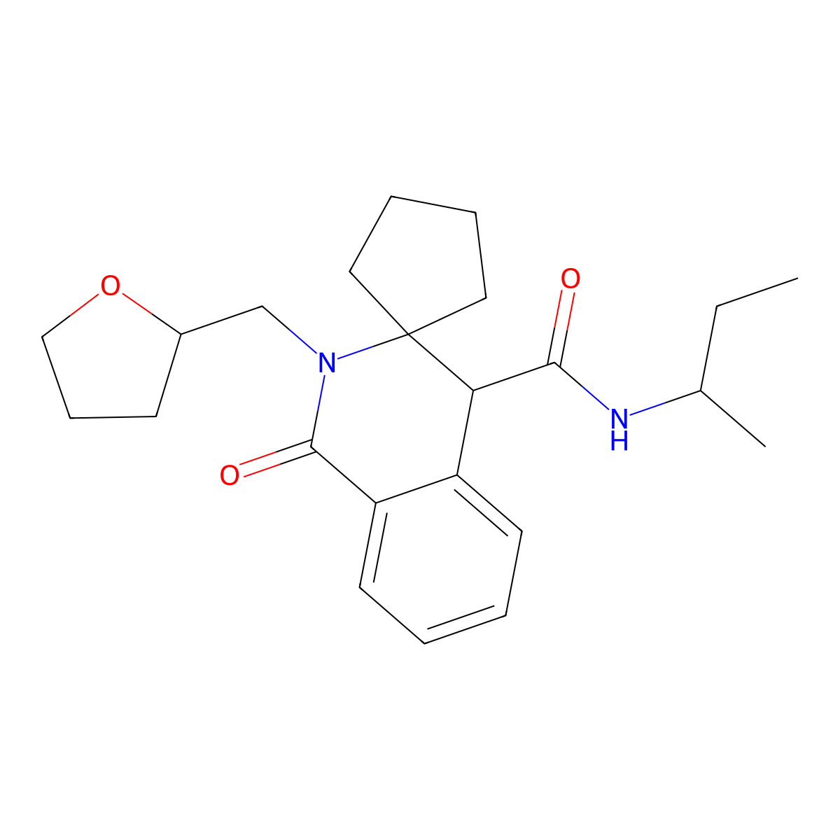 N-(butan-2-yl)-1'-oxo-2'-(tetrahydrofuran-2-ylmethyl)-1',4'-dihydro-2'H-spiro[cyclopentane-1,3'-isoquinoline]-4'-carboxamide molecular structure, CAS 1323954-95-5