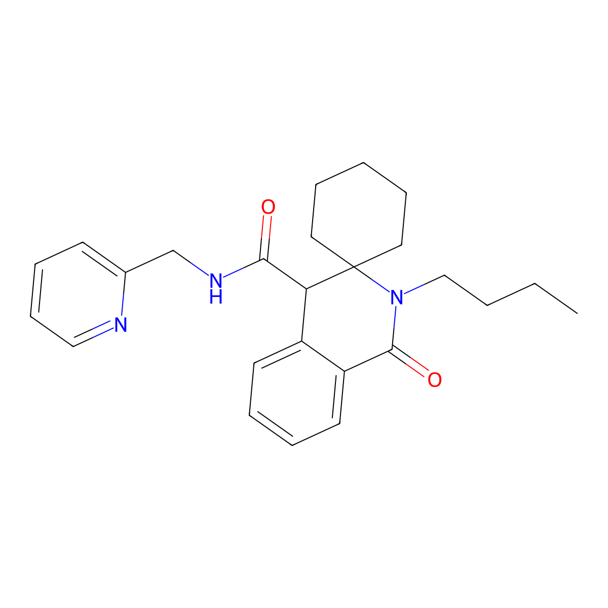 2'-butyl-1'-oxo-N-(pyridin-2-ylmethyl)-1',4'-dihydro-2'H-spiro[cyclohexane-1,3'-isoquinoline]-4'-carboxamide molecular structure, CAS 1323954-96-6