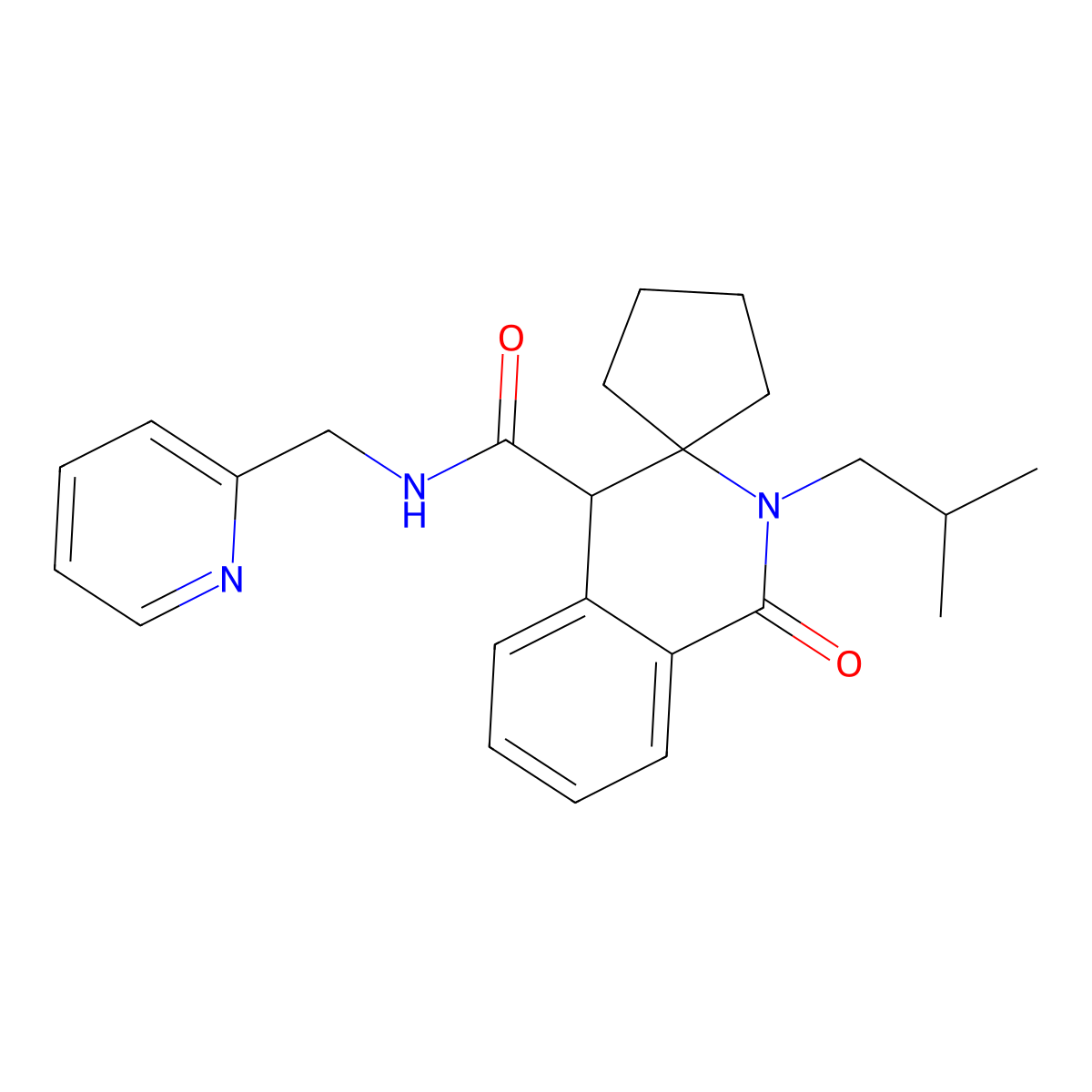 2'-(2-methylpropyl)-1'-oxo-N-(pyridin-2-ylmethyl)-1',4'-dihydro-2'H-spiro[cyclopentane-1,3'-isoquinoline]-4'-carboxamide molecular structure, CAS 1323954-97-7