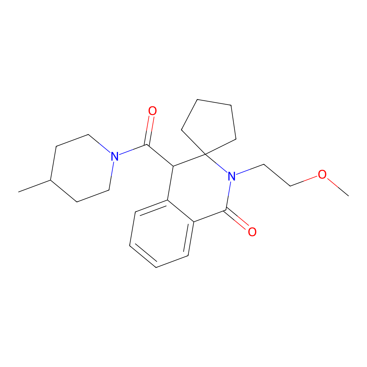 2'-(2-methoxyethyl)-4'-[(4-methylpiperidin-1-yl)carbonyl]-2'H-spiro[cyclopentane-1,3'-isoquinolin]-1'(4'H)-one molecular structure, CAS 1323955-02-7