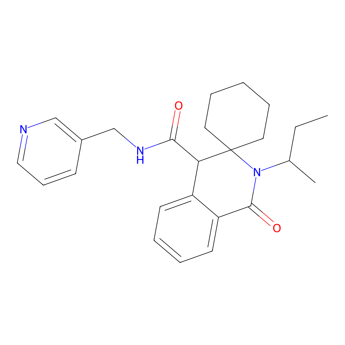 2'-(butan-2-yl)-1'-oxo-N-(pyridin-3-ylmethyl)-1',4'-dihydro-2'H-spiro[cyclohexane-1,3'-isoquinoline]-4'-carboxamide molecular structure, CAS 1323955-05-0