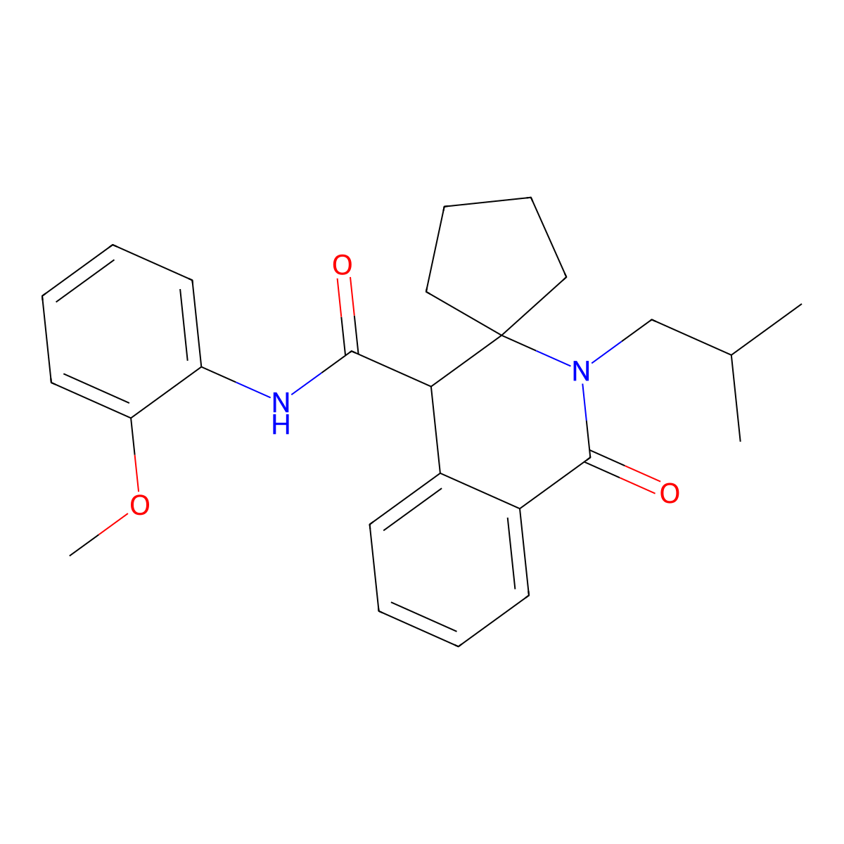 2'-isobutyl-{N}-(2-methoxyphenyl)-1'-oxo-1',4'-dihydro-2'{H}-spiro[cyclopentane-1,3'-isoquinoline]-4'-carboxamide molecular structure, CAS 1323955-08-3