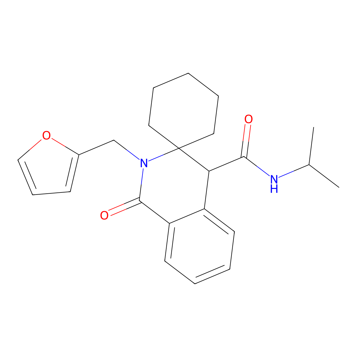 2'-(2-furylmethyl)-{N}-isopropyl-1'-oxo-1',4'-dihydro-2'{H}-spiro[cyclohexane-1,3'-isoquinoline]-4'-carboxamide molecular structure, CAS 1323955-09-4