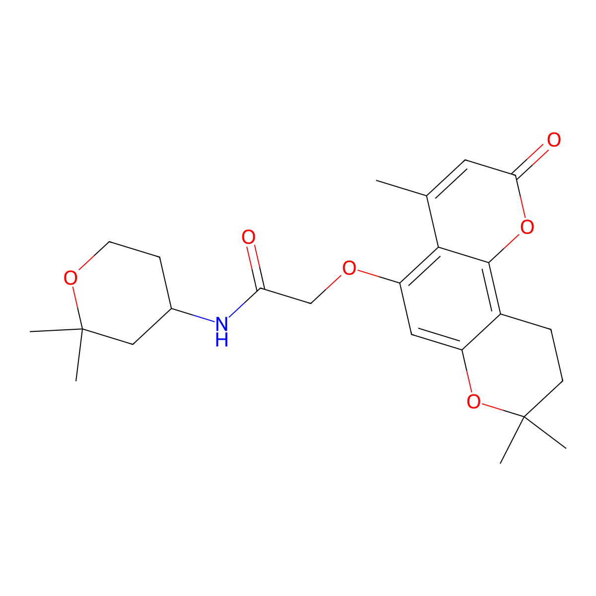 N-(2,2-dimethyltetrahydro-2H-pyran-4-yl)-2-[(4,8,8-trimethyl-2-oxo-9,10-dihydro-2H,8H-pyrano[2,3-f]chromen-5-yl)oxy]acetamide molecular structure, CAS 1323955-10-7