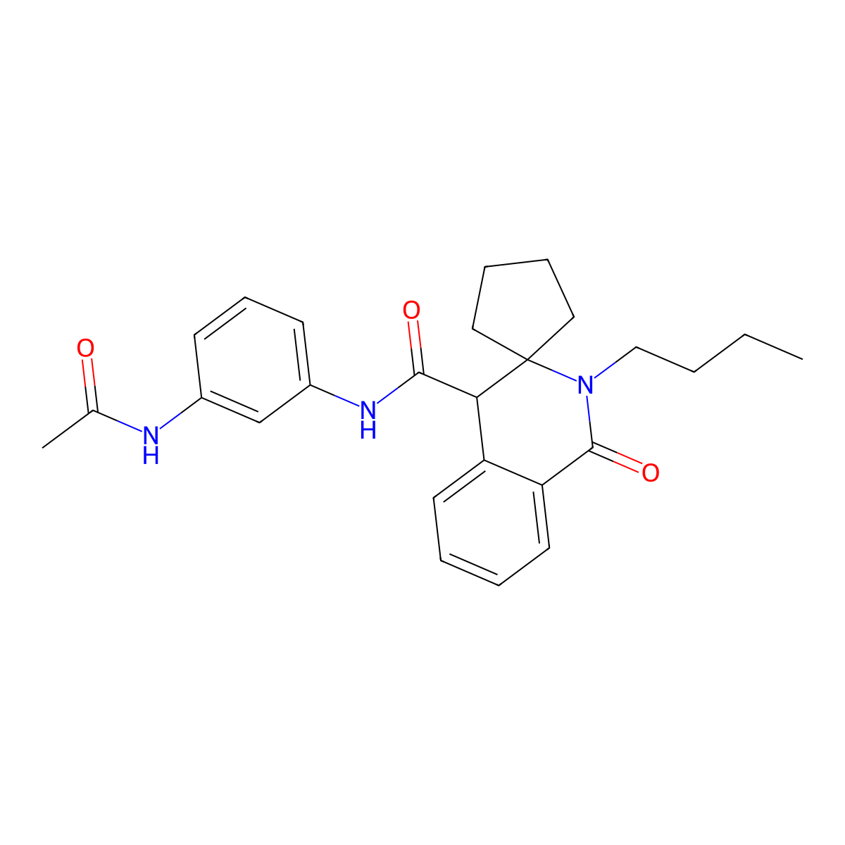 N-[3-(acetylamino)phenyl]-2'-butyl-1'-oxo-1',4'-dihydro-2'H-spiro[cyclopentane-1,3'-isoquinoline]-4'-carboxamide molecular structure, CAS 1323955-13-0