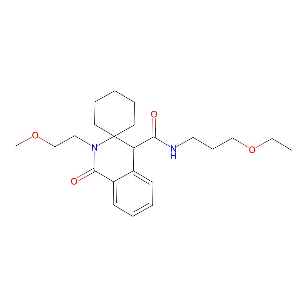 N-(3-ethoxypropyl)-2'-(2-methoxyethyl)-1'-oxo-1',4'-dihydro-2'H-spiro[cyclohexane-1,3'-isoquinoline]-4'-carboxamide molecular structure, CAS 1323955-16-3