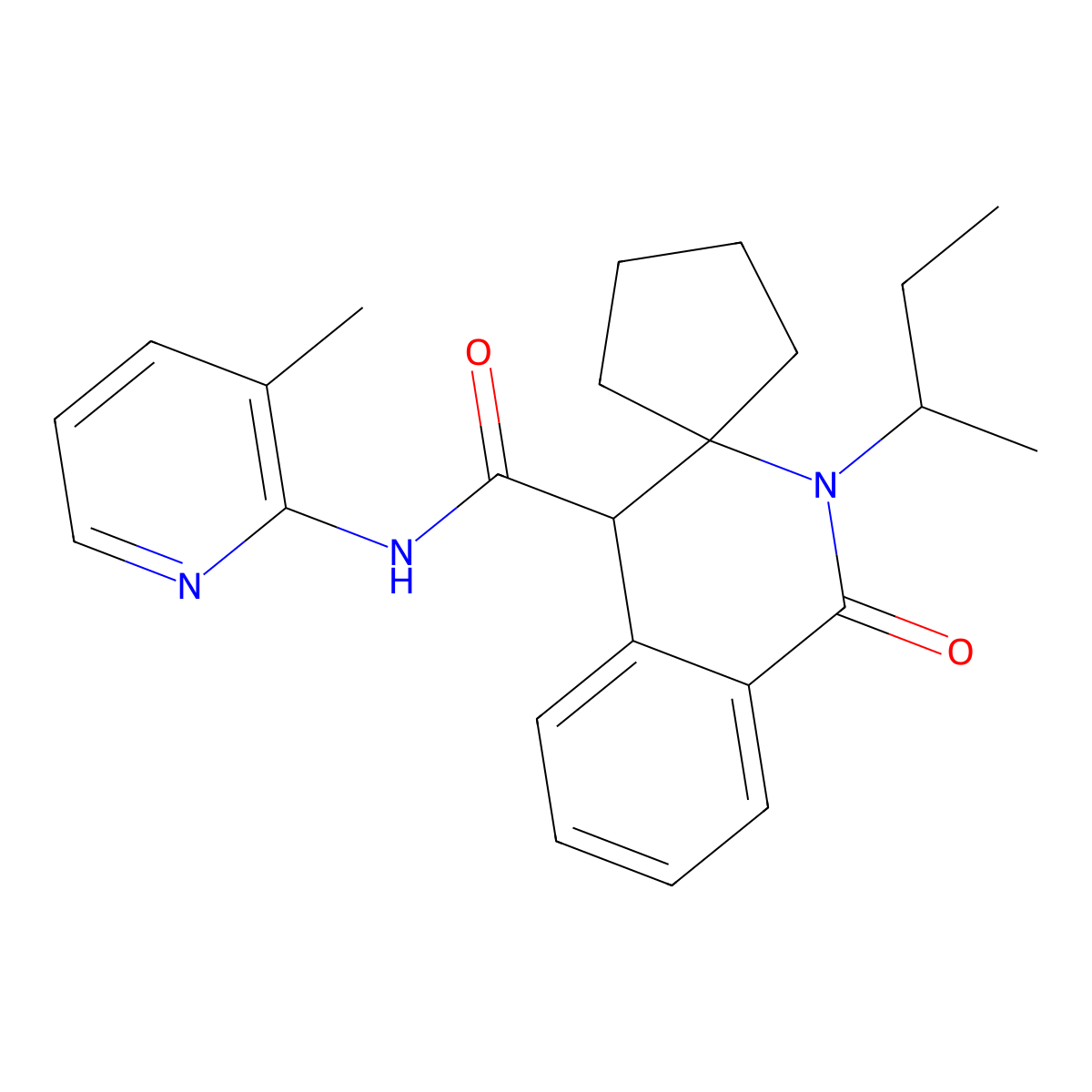 2'-(butan-2-yl)-N-(3-methylpyridin-2-yl)-1'-oxo-1',4'-dihydro-2'H-spiro[cyclopentane-1,3'-isoquinoline]-4'-carboxamide molecular structure, CAS 1323955-17-4