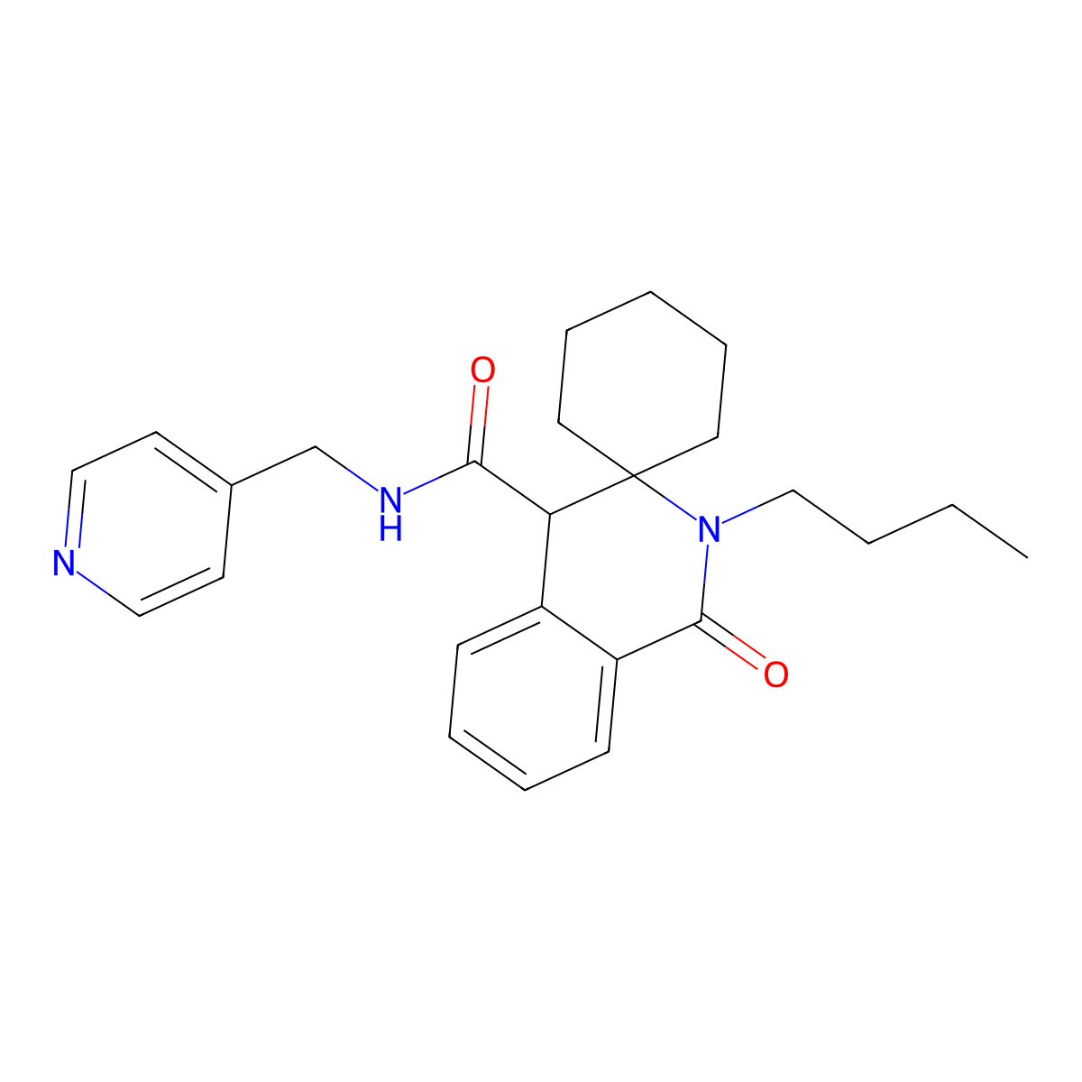 2'-butyl-1'-oxo-N-(pyridin-4-ylmethyl)-1',4'-dihydro-2'H-spiro[cyclohexane-1,3'-isoquinoline]-4'-carboxamide molecular structure, CAS 1323955-18-5