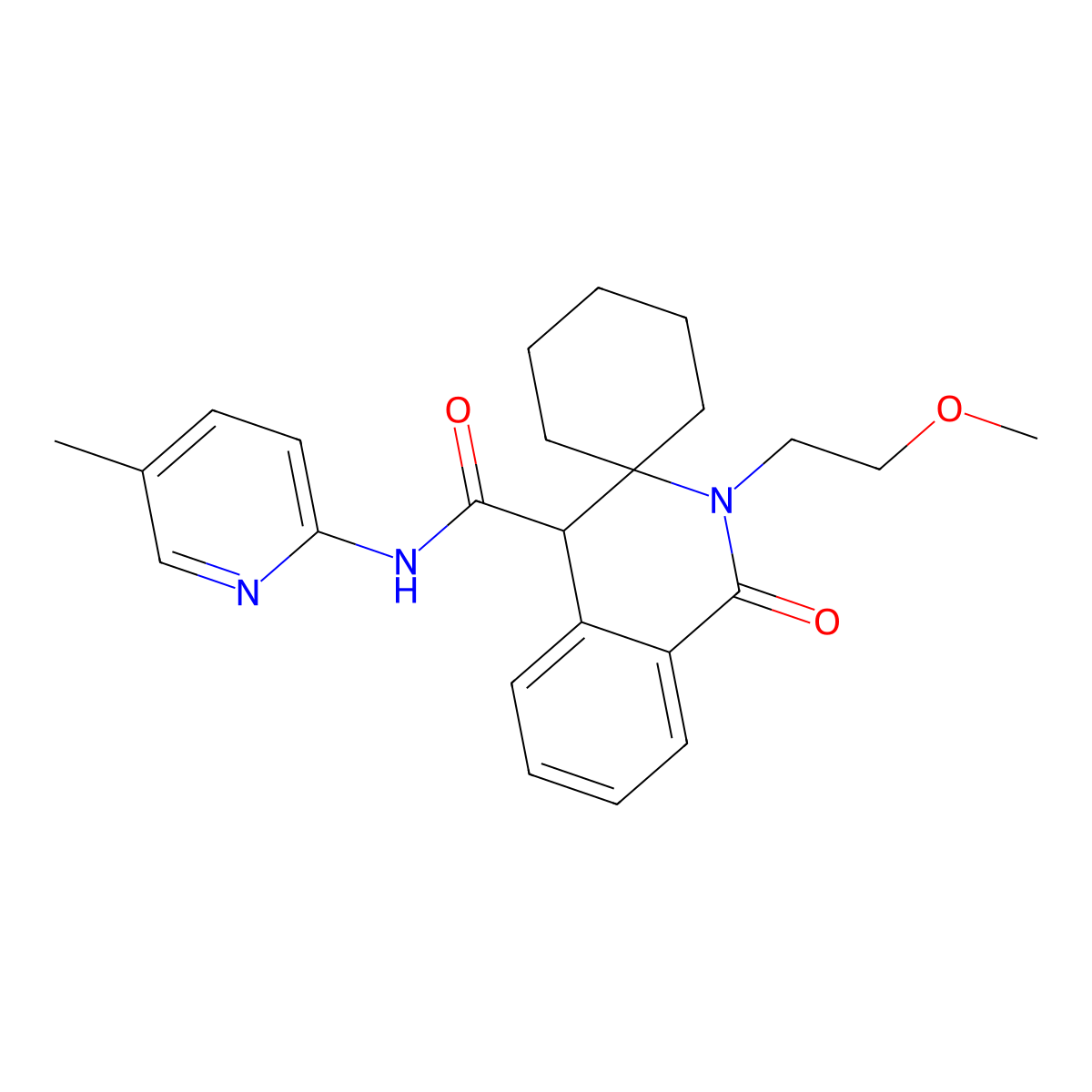 2'-(2-methoxyethyl)-N-(5-methylpyridin-2-yl)-1'-oxo-1',4'-dihydro-2'H-spiro[cyclohexane-1,3'-isoquinoline]-4'-carboxamide molecular structure, CAS 1323955-19-6