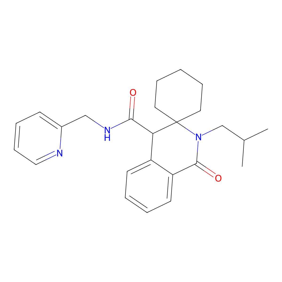 2'-(2-methylpropyl)-1'-oxo-N-(pyridin-2-ylmethyl)-1',4'-dihydro-2'H-spiro[cyclohexane-1,3'-isoquinoline]-4'-carboxamide molecular structure, CAS 1323955-20-9