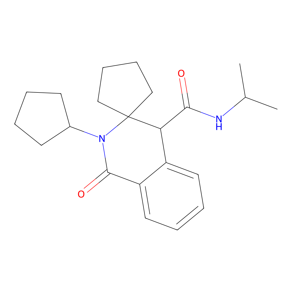 2'-cyclopentyl-1'-oxo-N-(propan-2-yl)-1',4'-dihydro-2'H-spiro[cyclopentane-1,3'-isoquinoline]-4'-carboxamide molecular structure, CAS 1323955-23-2