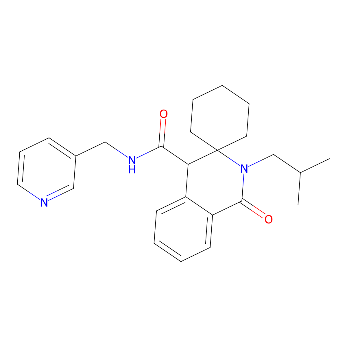 2'-(2-methylpropyl)-1'-oxo-N-(pyridin-3-ylmethyl)-1',4'-dihydro-2'H-spiro[cyclohexane-1,3'-isoquinoline]-4'-carboxamide molecular structure, CAS 1323955-24-3