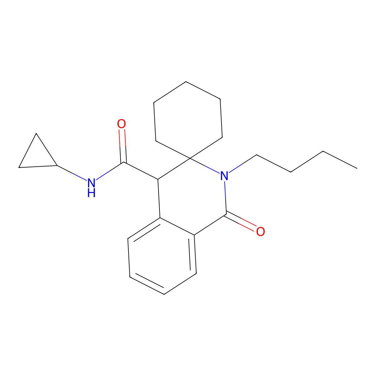 2'-butyl-N-cyclopropyl-1'-oxo-1',4'-dihydro-2'H-spiro[cyclohexane-1,3'-isoquinoline]-4'-carboxamide molecular structure, CAS 1323955-27-6