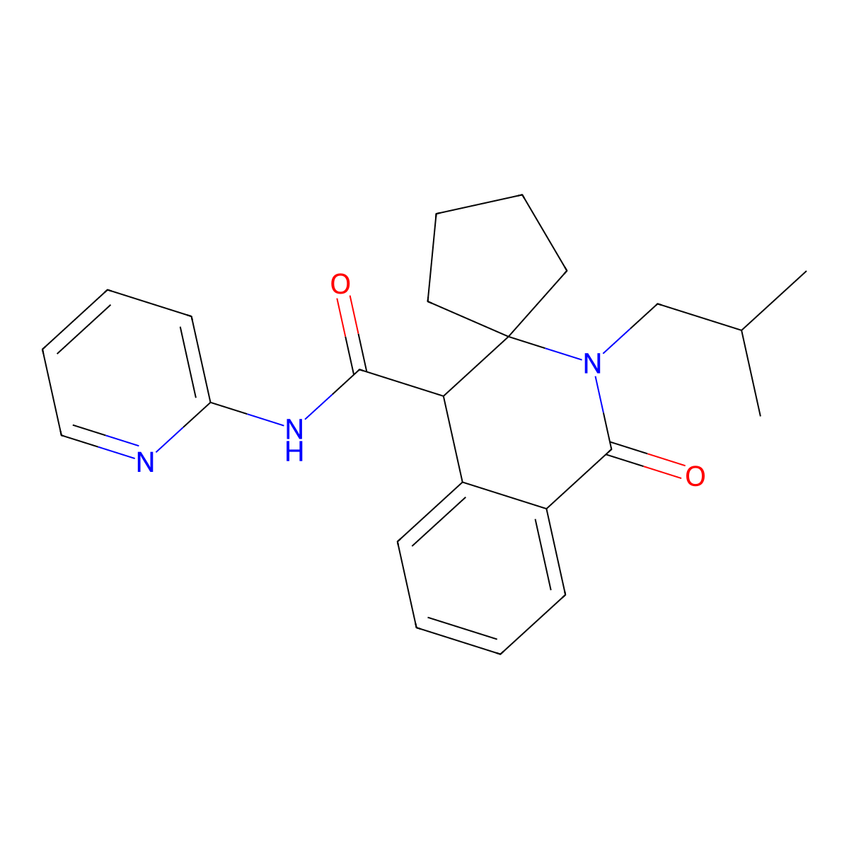 2'-(2-methylpropyl)-1'-oxo-N-(pyridin-2-yl)-1',4'-dihydro-2'H-spiro[cyclopentane-1,3'-isoquinoline]-4'-carboxamide molecular structure, CAS 1323955-28-7