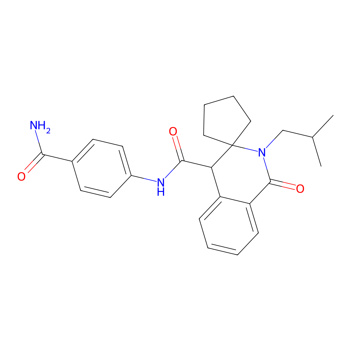 {N}-[4-(aminocarbonyl)phenyl]-2'-isobutyl-1'-oxo-1',4'-dihydro-2'{H}-spiro[cyclopentane-1,3'-isoquinoline]-4'-carboxamide molecular structure, CAS 1323955-36-7