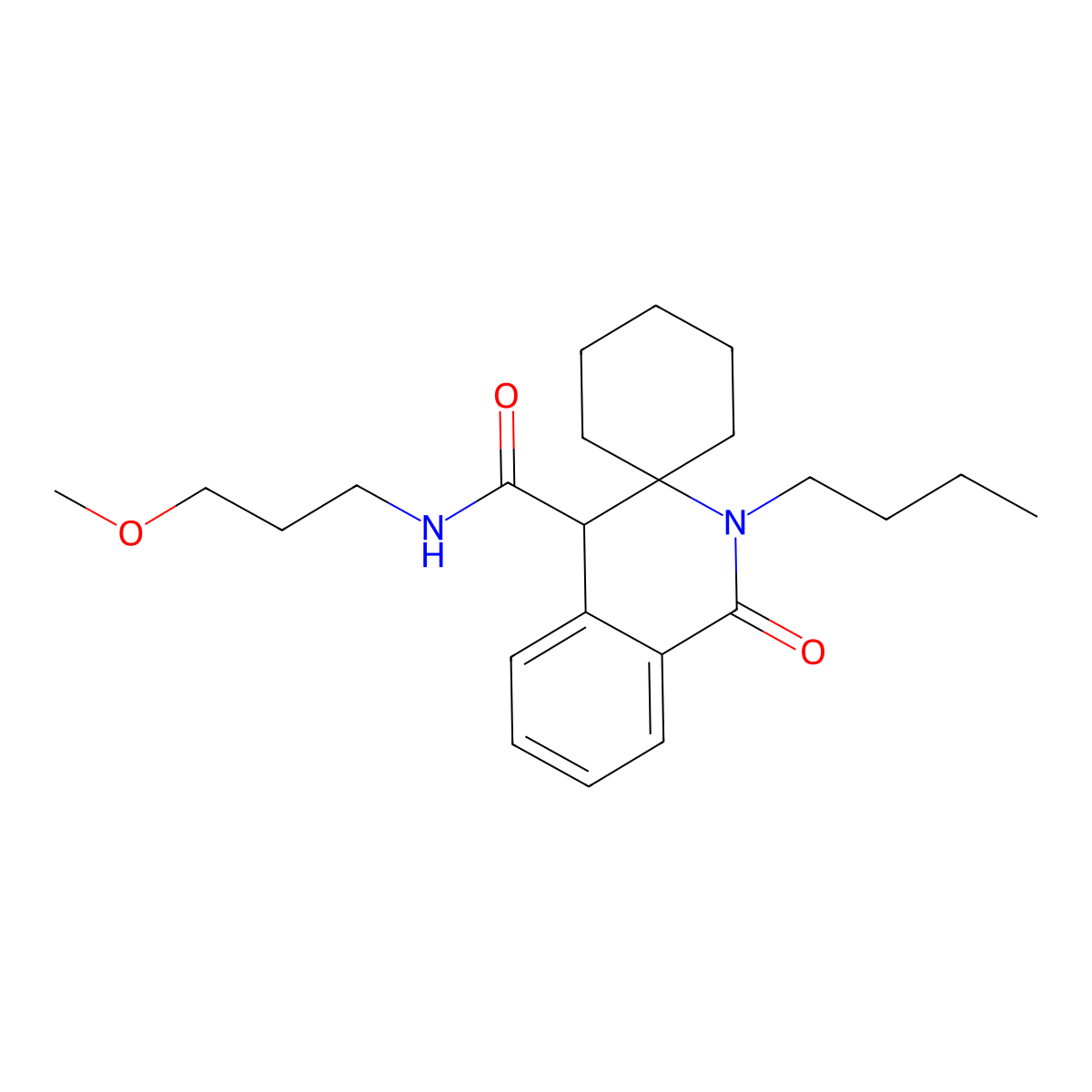 2'-butyl-N-(3-methoxypropyl)-1'-oxo-1',4'-dihydro-2'H-spiro[cyclohexane-1,3'-isoquinoline]-4'-carboxamide molecular structure, CAS 1323955-39-0