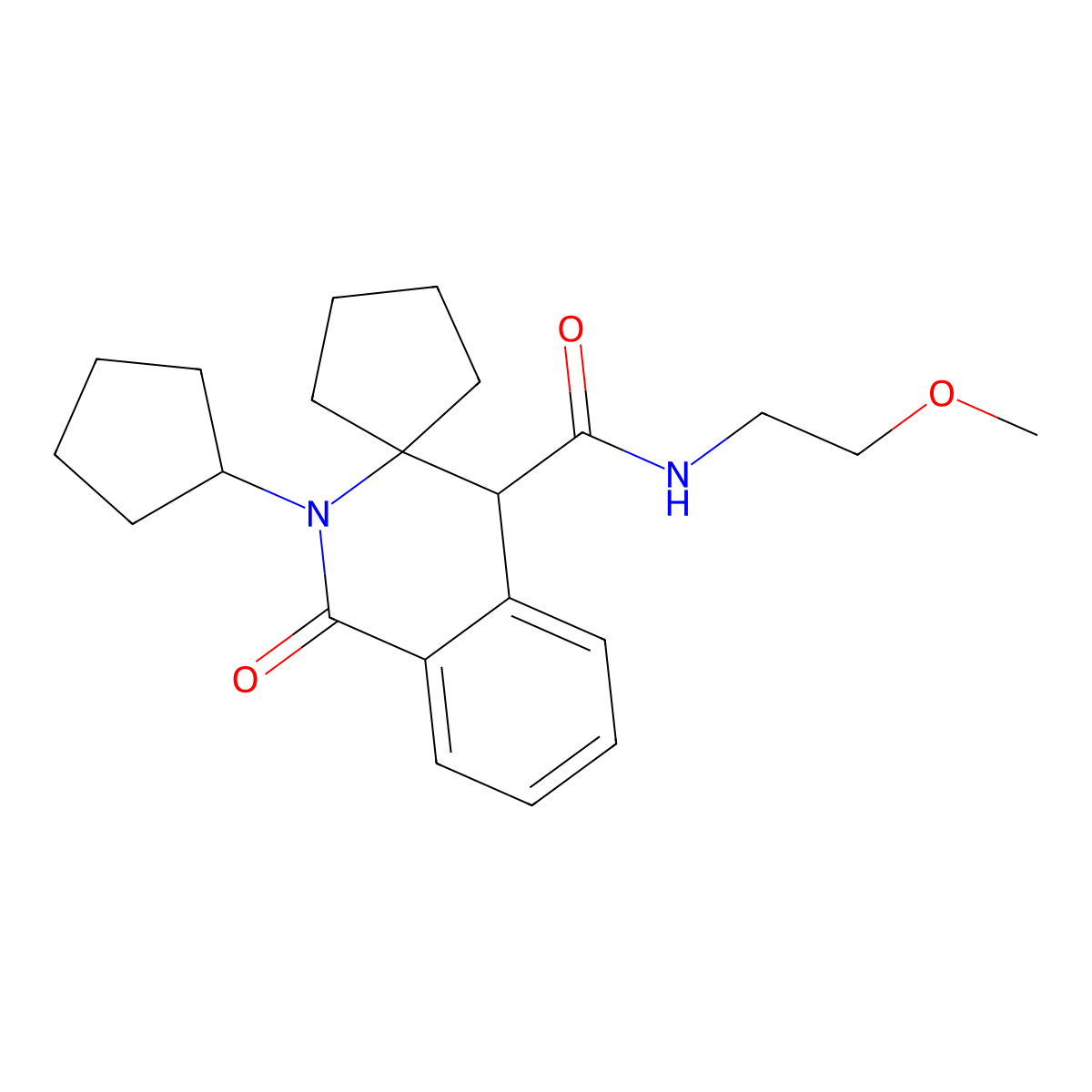 2'-cyclopentyl-N-(2-methoxyethyl)-1'-oxo-1',4'-dihydro-2'H-spiro[cyclopentane-1,3'-isoquinoline]-4'-carboxamide molecular structure, CAS 1323955-40-3