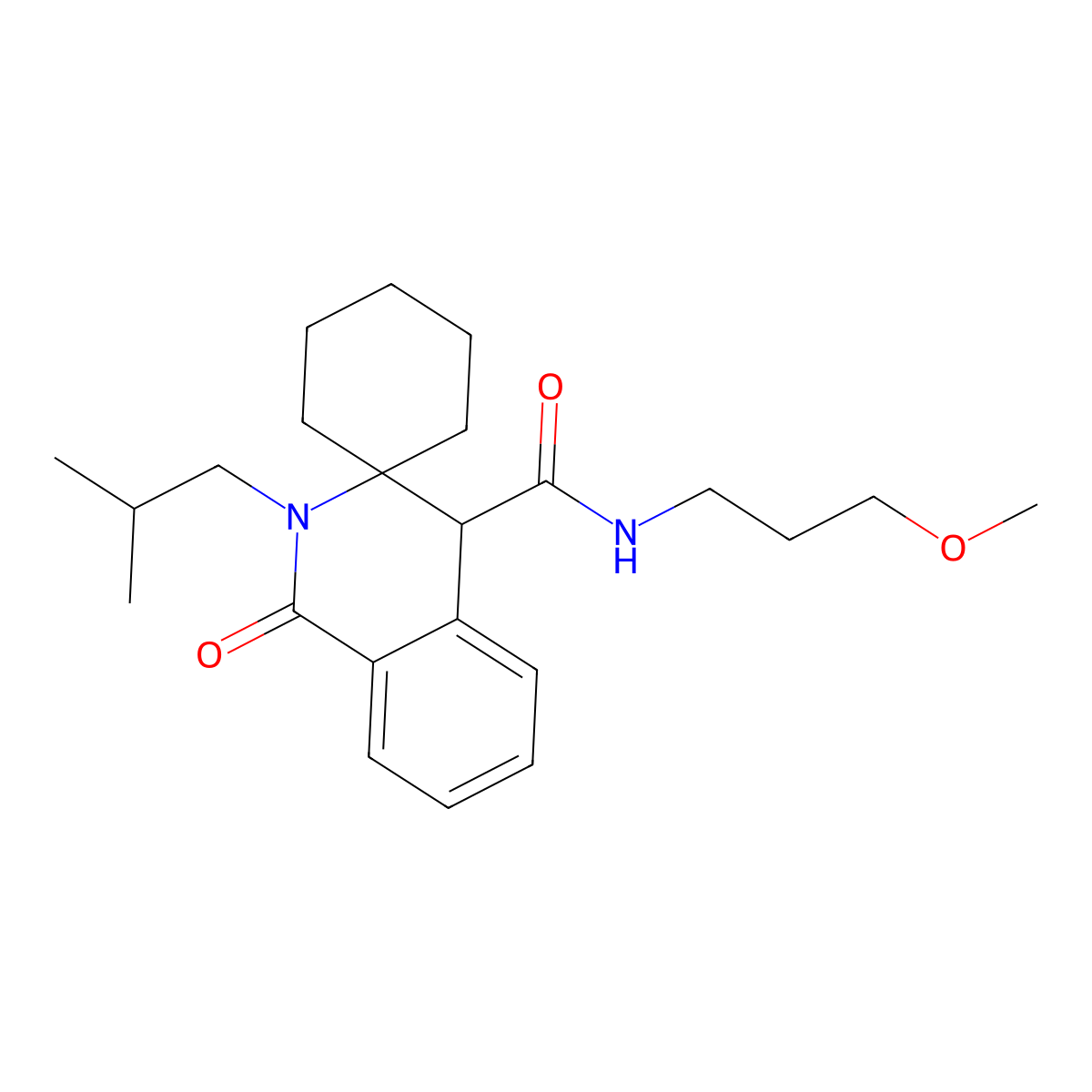 2'-isobutyl-{N}-(3-methoxypropyl)-1'-oxo-1',4'-dihydro-2'{H}-spiro[cyclohexane-1,3'-isoquinoline]-4'-carboxamide molecular structure, CAS 1323955-43-6