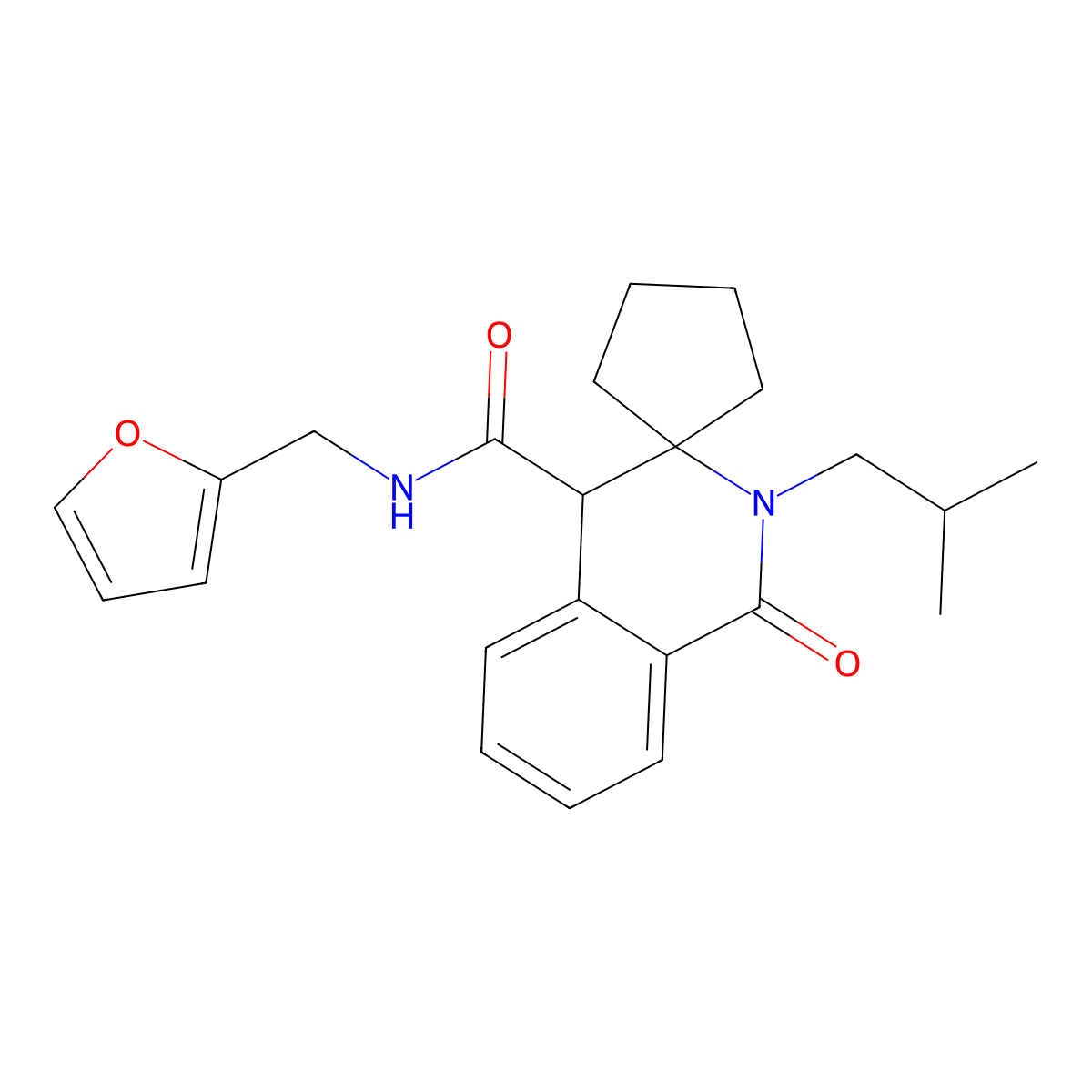 N-(furan-2-ylmethyl)-2'-(2-methylpropyl)-1'-oxo-1',4'-dihydro-2'H-spiro[cyclopentane-1,3'-isoquinoline]-4'-carboxamide molecular structure, CAS 1323955-48-1