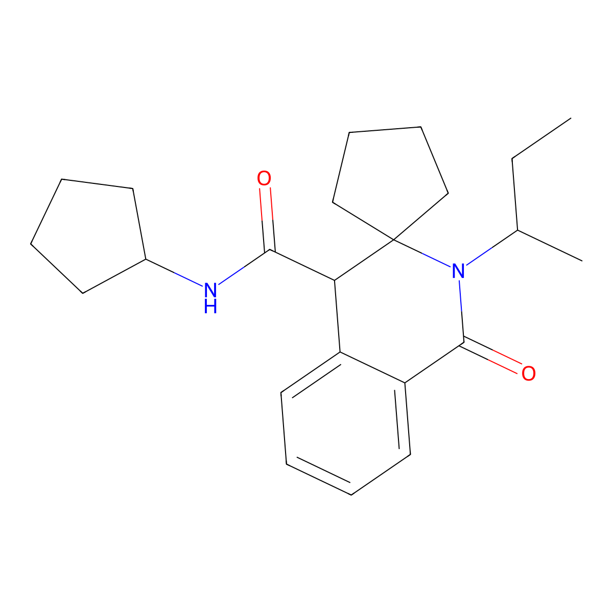 2'-(butan-2-yl)-N-cyclopentyl-1'-oxo-1',4'-dihydro-2'H-spiro[cyclopentane-1,3'-isoquinoline]-4'-carboxamide molecular structure, CAS 1323955-50-5